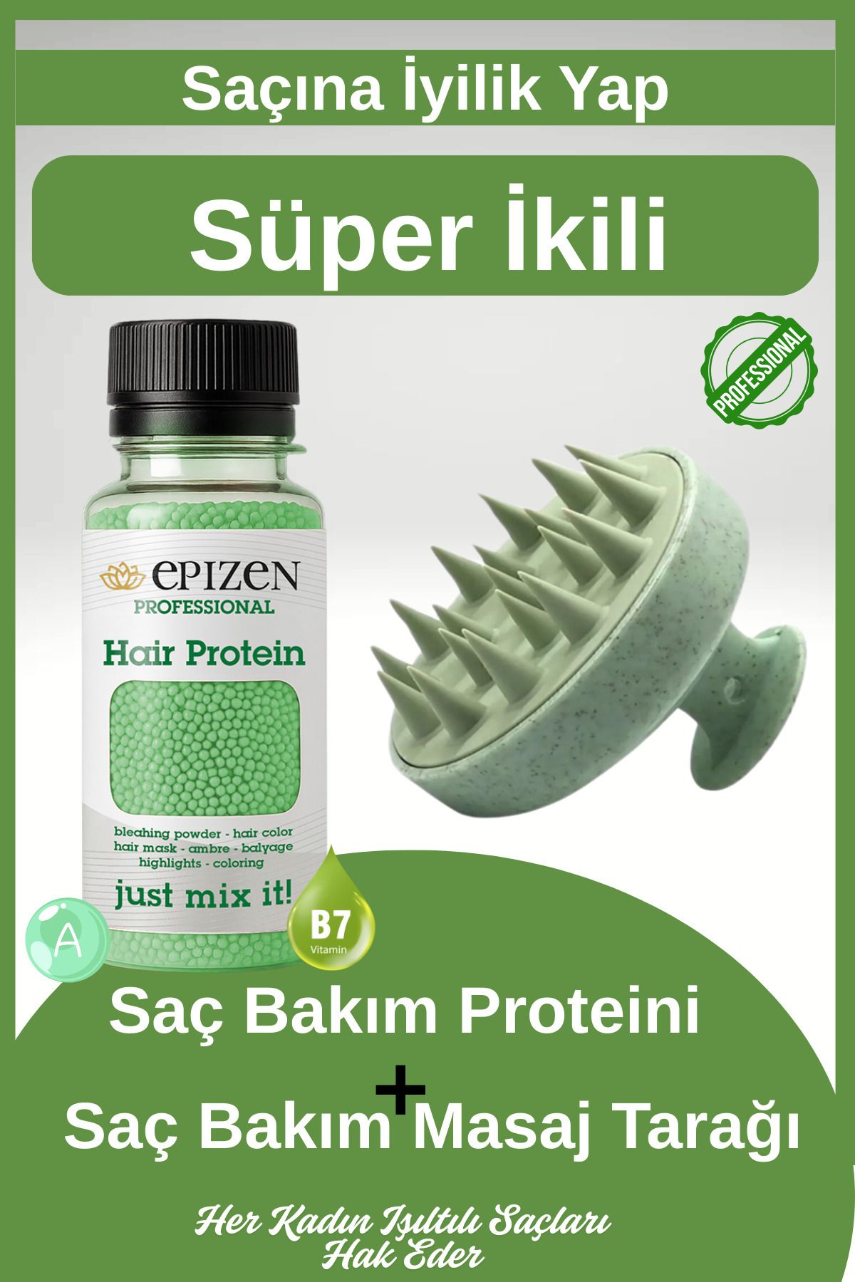 EPİZEN A Vitaminli Saç Proteini Ve Saç Bakım Masaj Tarağı Süper İkili / Sağlıklı Ve Parlayan Saçlar İçin