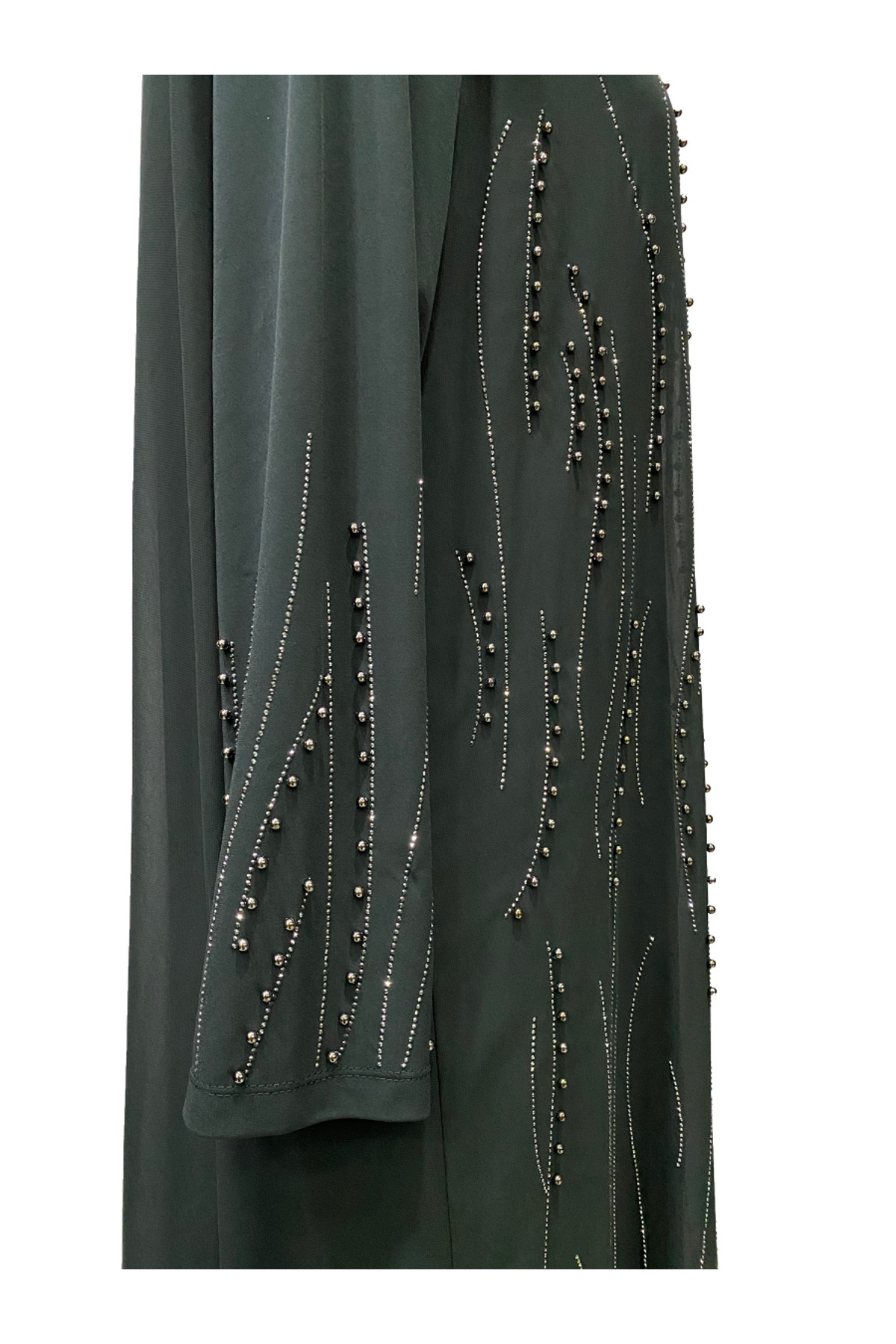 Giyinen Mağazaları-Khaki Asian Round Neck Stylish Stone Embroidered Plus Size Mother Evening Dress 7