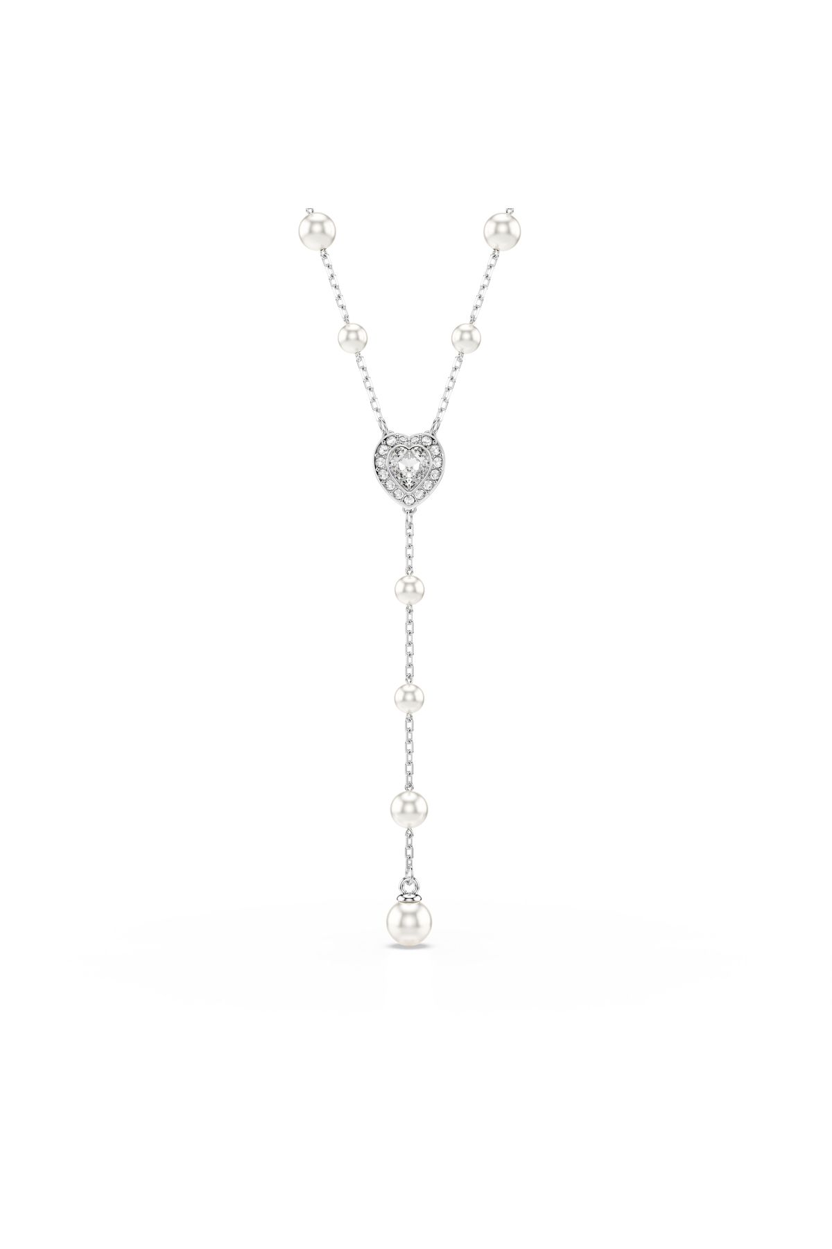 Swarovski Ariana Grande x Swarovski Y-Kolye, Karışık kesimler, Kristal inci, Kalp, Beyaz, Rodyum kaplama