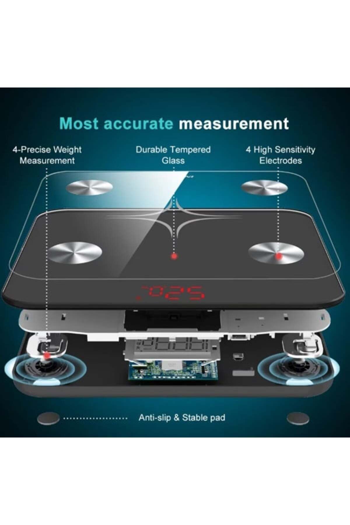 Depox-Cantar de baie electronic inteligent, aplicatie inteligenta, display digital iluminat, termometru, maxim 180 kg 5