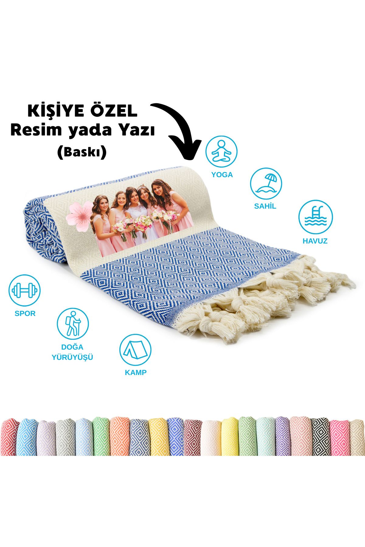 CHIMARIVA Kişiye Özel Baskılı Elmas Desenli Peştemal – İsim Yazılı Oversize Türk Plaj Havlusu – Banyo Havlusu