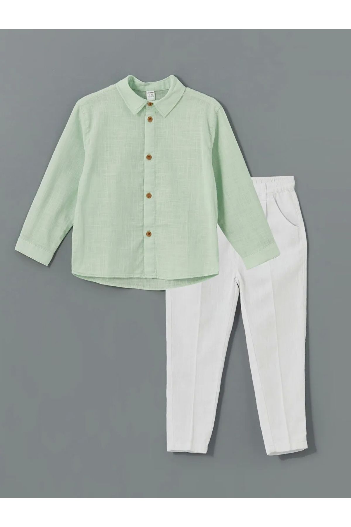 LC Waikiki-Lcw Kids Green Basic pamut fiú ing és nadrág 2 db-os csomag 4