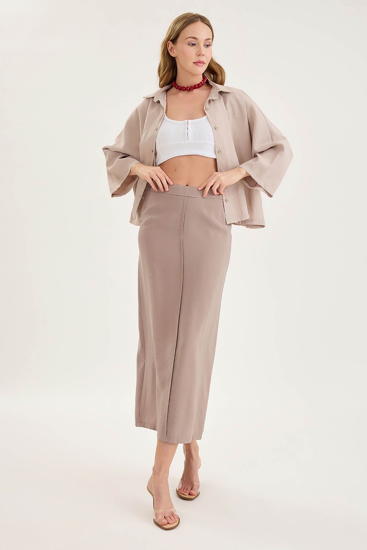 Vitrin-Midi Length Skirt with Front Stitching 2