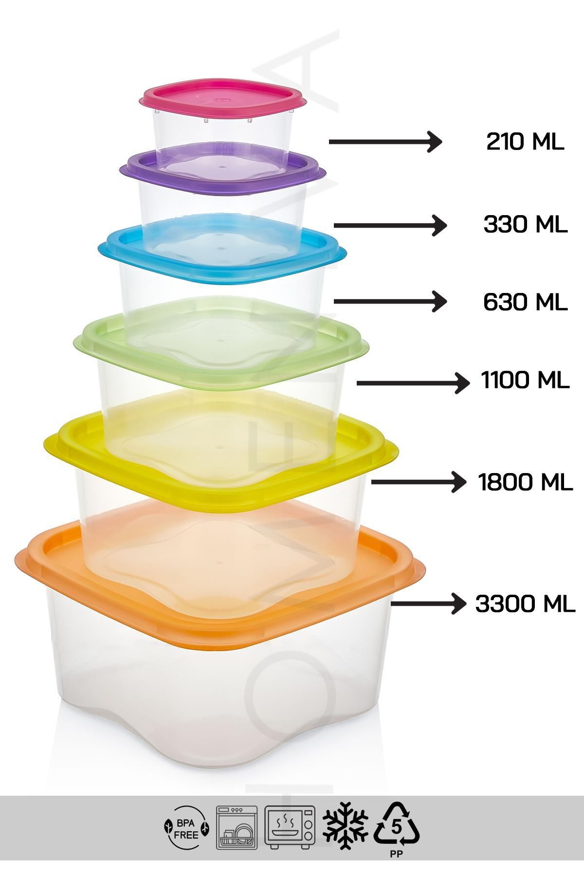 HOMENIVA-6 Size Square Storage Container Set - Storage Container Suitable for Microwave and Deep Freezer 4