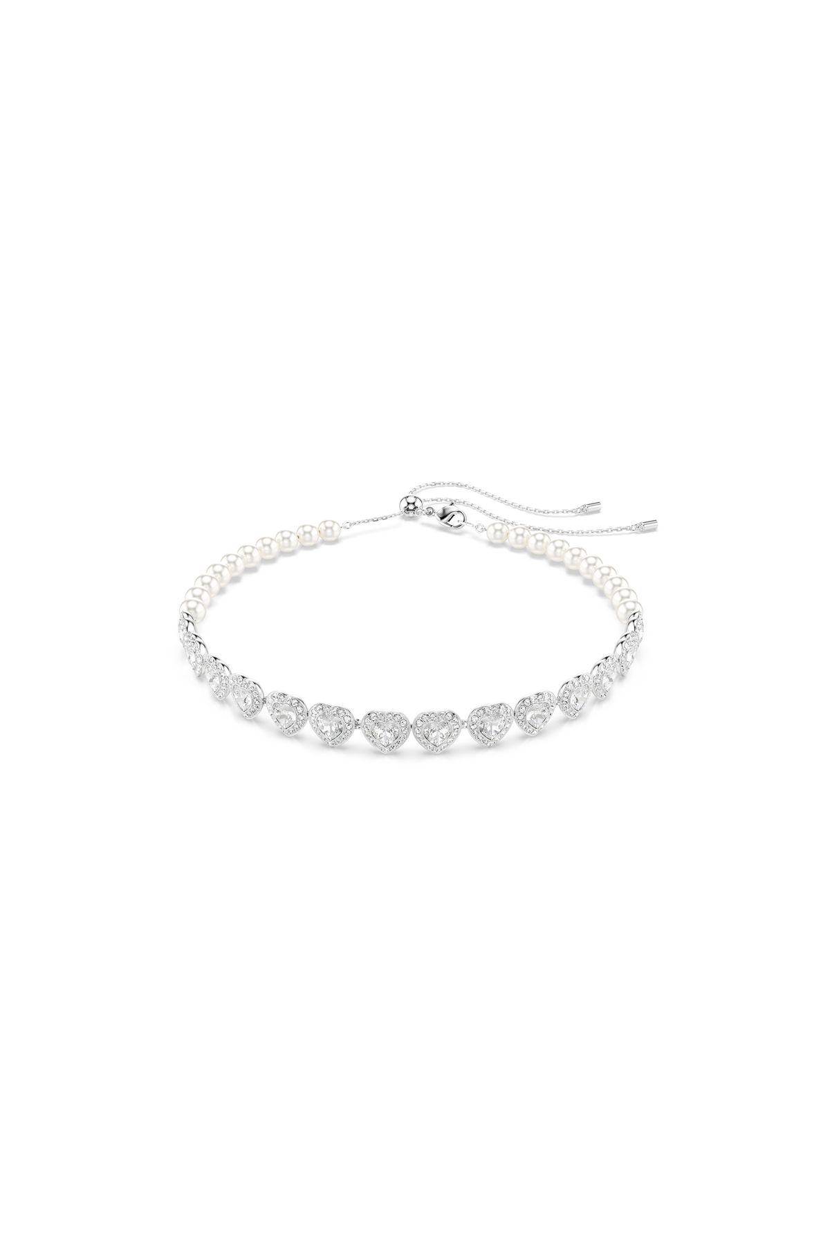 Swarovski Ariana Grande x Swarovski Tennis gerdanlık, Kristal inci, Kalp, Beyaz, Rodyum kaplama