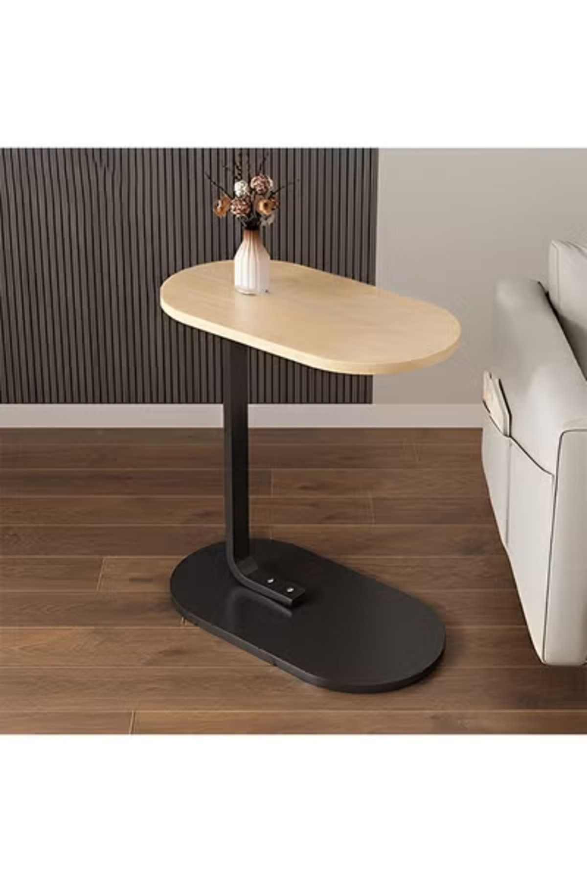 Taimi-C-Shaped Side Table Elegant Design with Metal Frame,45x30x60cm - Wooden Color With Black Frame 6