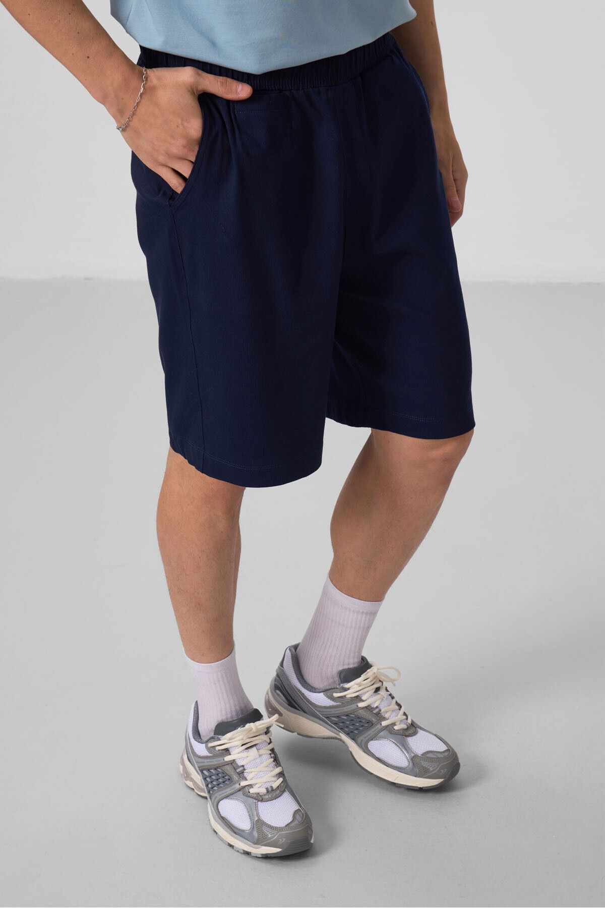 TOMMY LIFE-Navy Blue Standard Fit Woven Lightweight Flexible Chino Men's Shorts - 81290 4