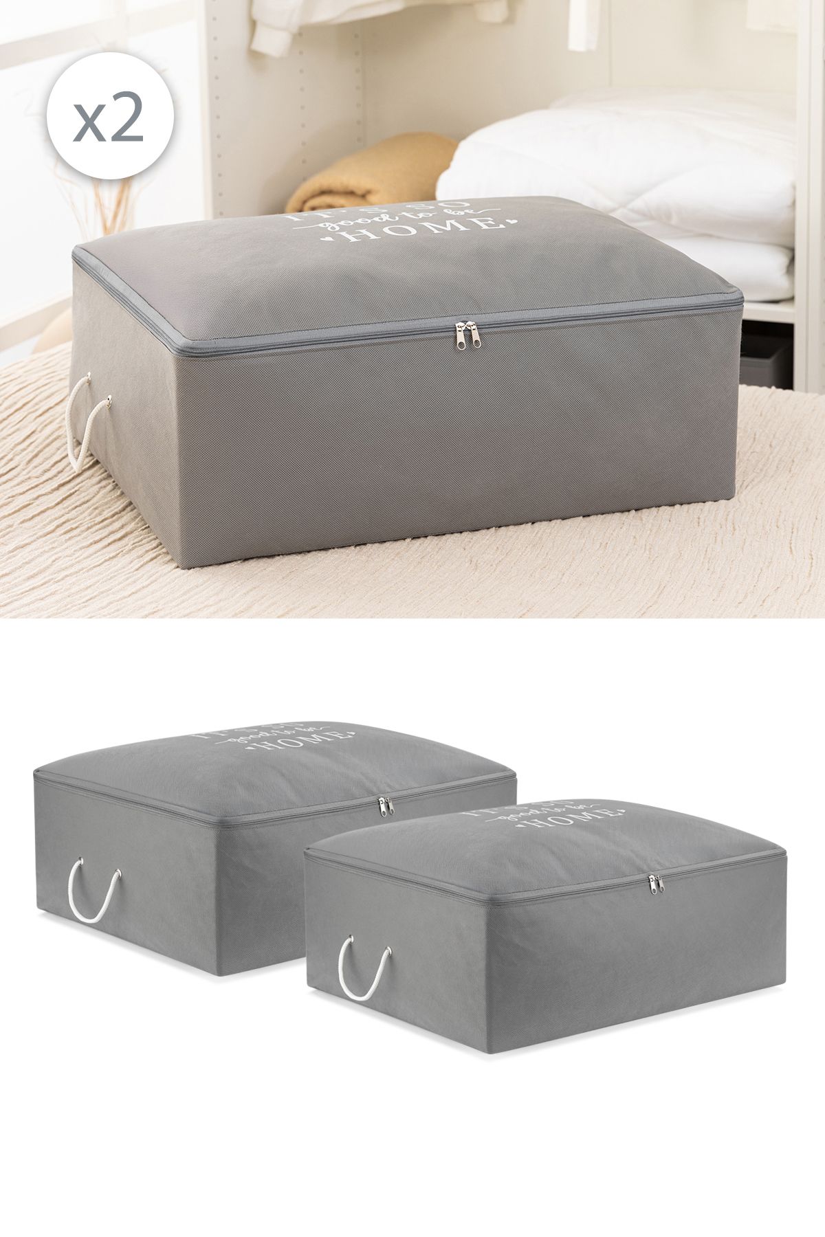 REKHOME Set De 2, Gri, Dimensiune Mare, Tip Canapea Extensibilă, Pernă, Pilota, Organizator Pentru Pulover, Sac De Îmbrăcăminte 62x46x22 - One Size