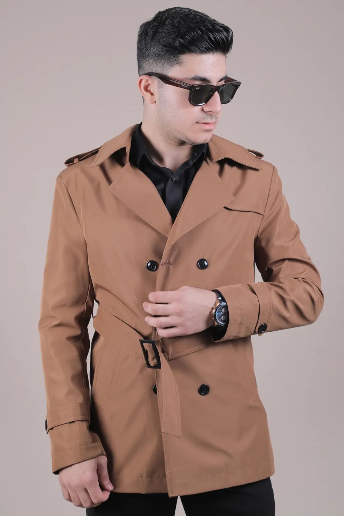 RIMAYS Slim Fit Kemer Detaylı Erkek Trençkot