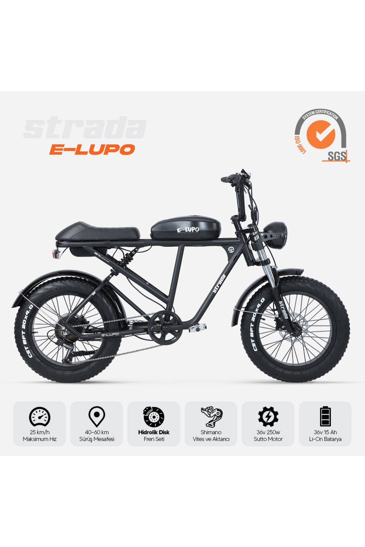 Stradacycles E-lupo Hidrolik Disk 20 Jant Çift Amortisörlü Fatbike Elektrikli Bisiklet