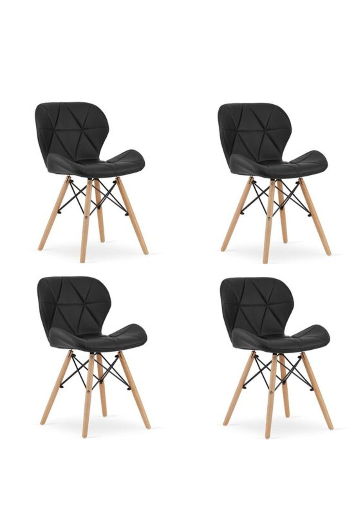 ARTOOLS Set 4 Scaune Stil Scandinav, Artool, Lago, Piele Ecologica, Lemn, Negru, 47x38x73 Cm - One Size
