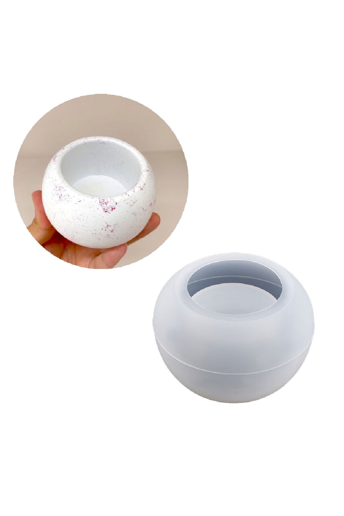 TT Tahtakale Toptancıları Epoksi Yuvarlak Beton Saksı ve Mumluk Silikon Kalıbı Orta Boy 8.6X5.5 CM