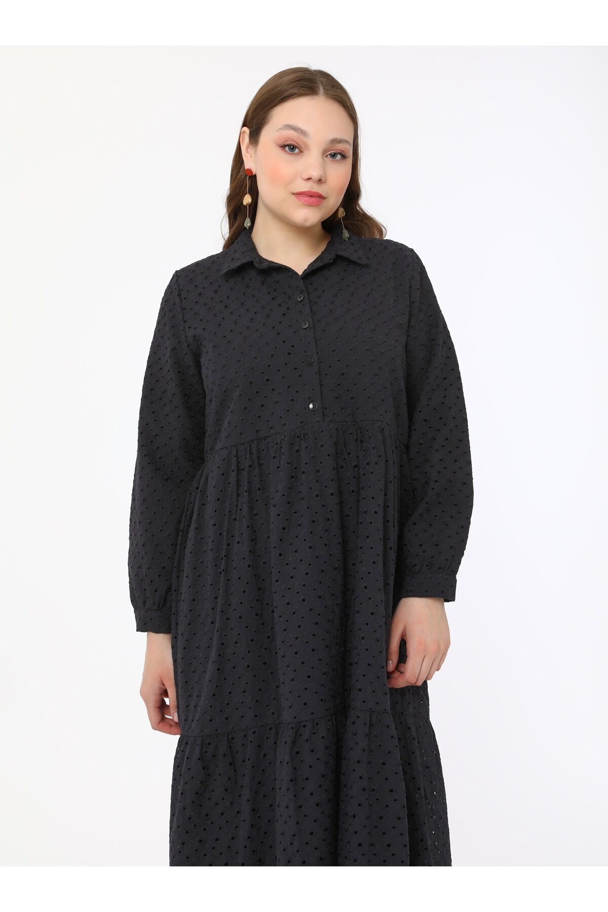 ALİA-Plus Size Embroidered Hijab Dress - Black - Alia 2