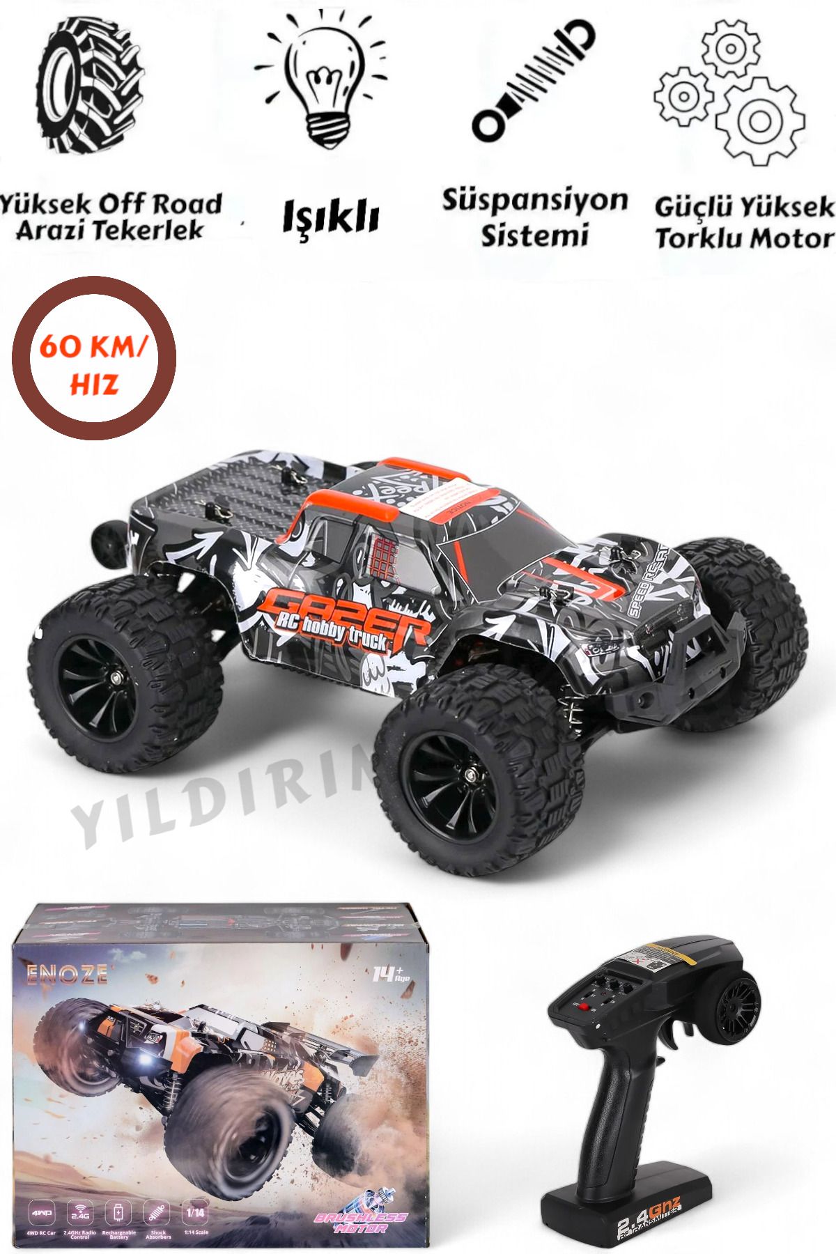 YILDIRIM OYUNCAK 60 Km Hız Rc Uzaktan Kumandalı Araba 4wd 4x4 Off-road Fırçasız Motor Süspansiyon Sistemli