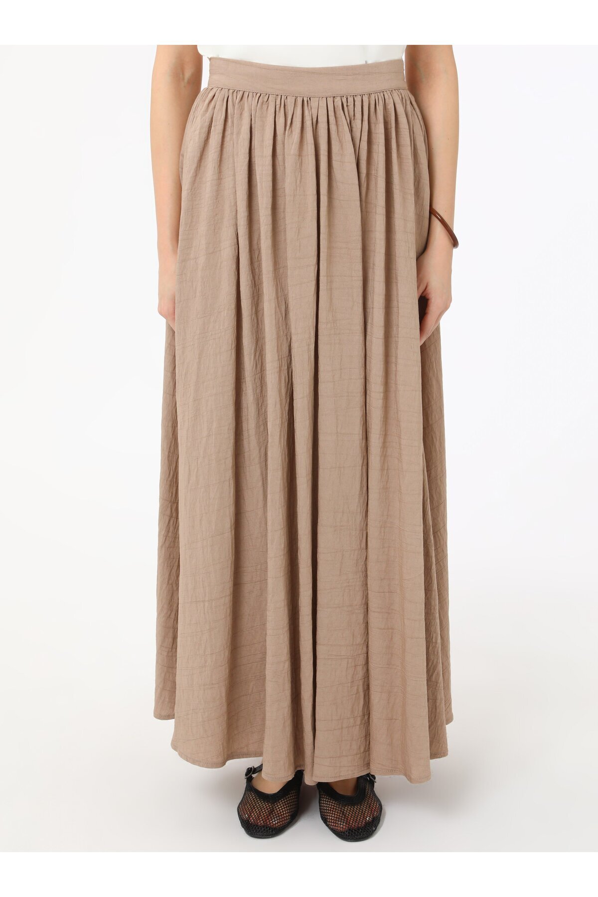 Benin-Gathered Flared Skirt - Beige - Benin 4