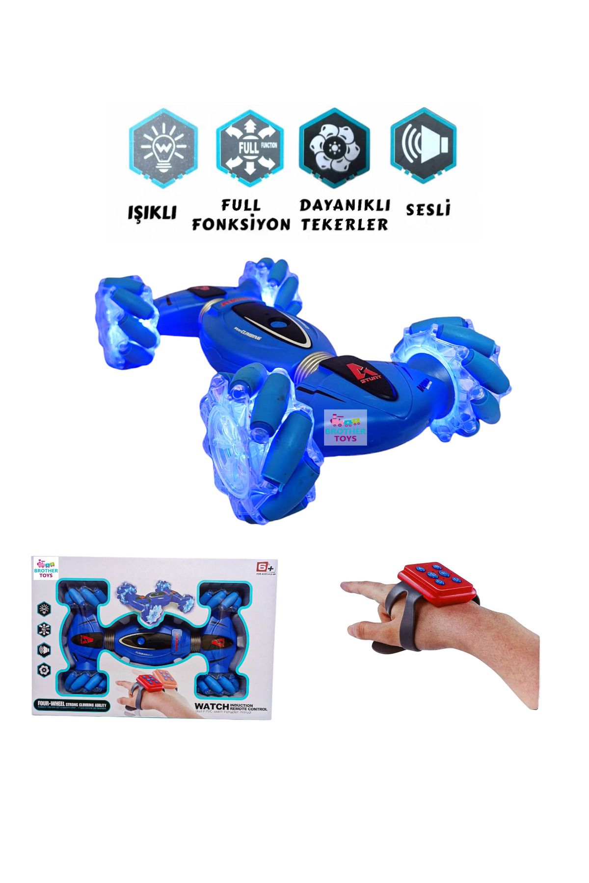 Brother Toys El Kumandalı Full Fonksiyon Şarjlı Akrobat Araba Uzaktan Bilek Kontrollü Oyuncak 25 Cm.