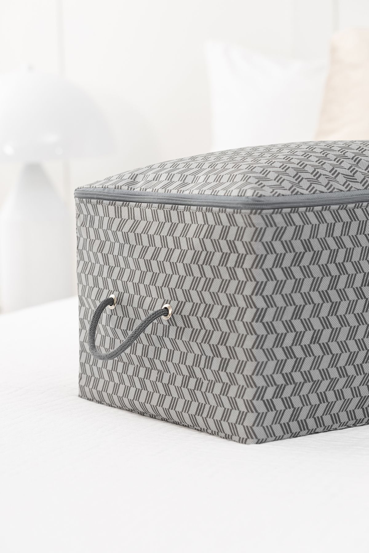 REKHOME-Set of 2 Medium Size Herringbone Patterned Gray under Base Sofa Bed Sweater Pique Organizer Blanket Pouch 5