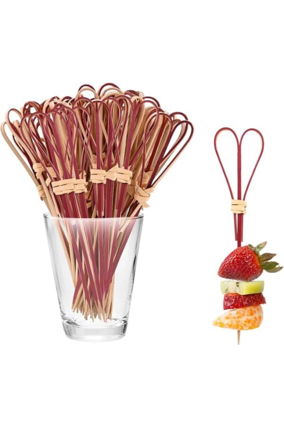 yuandong Bambu Kırmızı Makas Kürdan 15Cm (50'li), Sunum Kürdanı