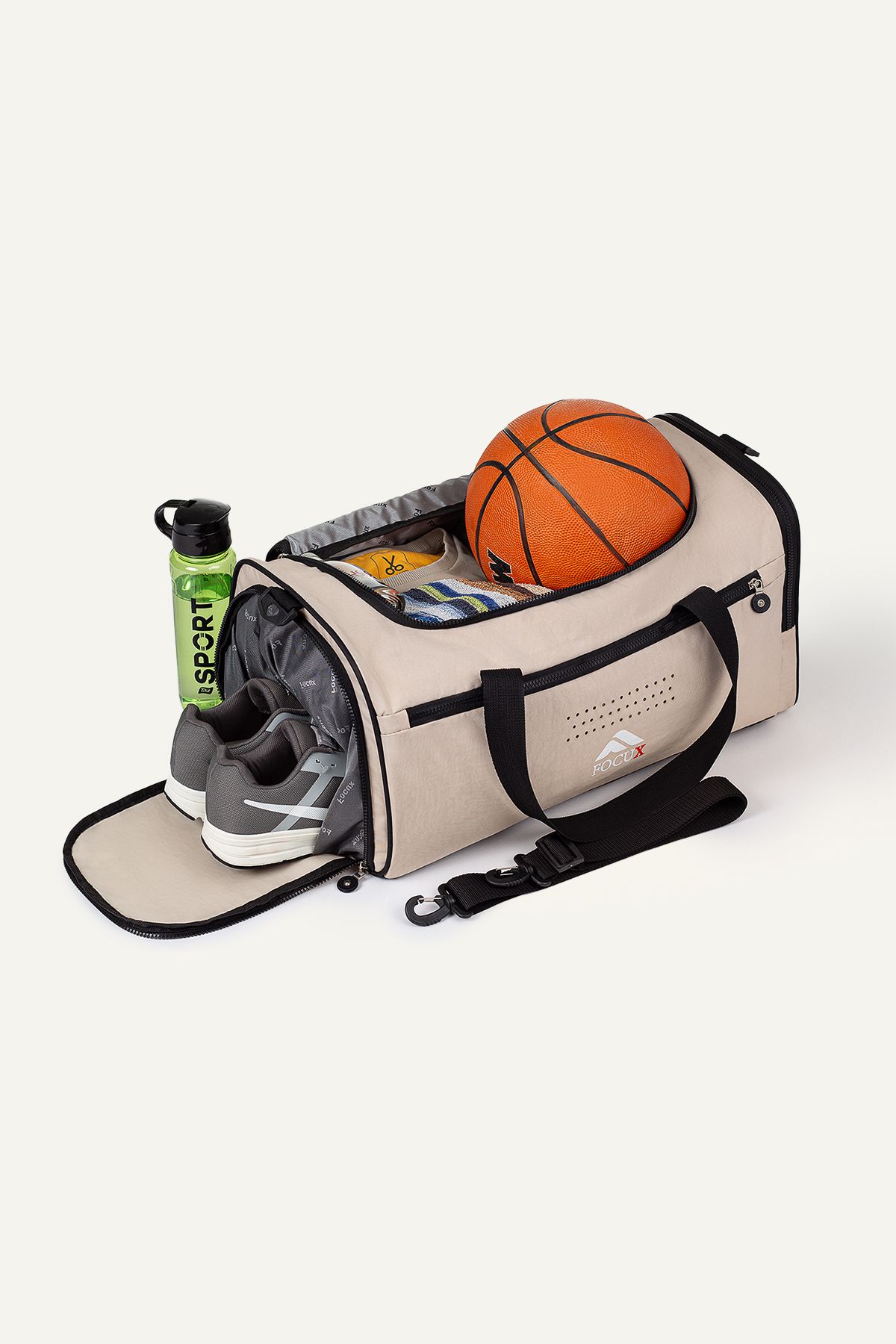 FOCUX Nil-08 SPOR ÇANTASI SEYAHAT ÇANTASI EL VALİZİ GYM SPOR SALONU AYAKKABI BÖLMELİ KUM