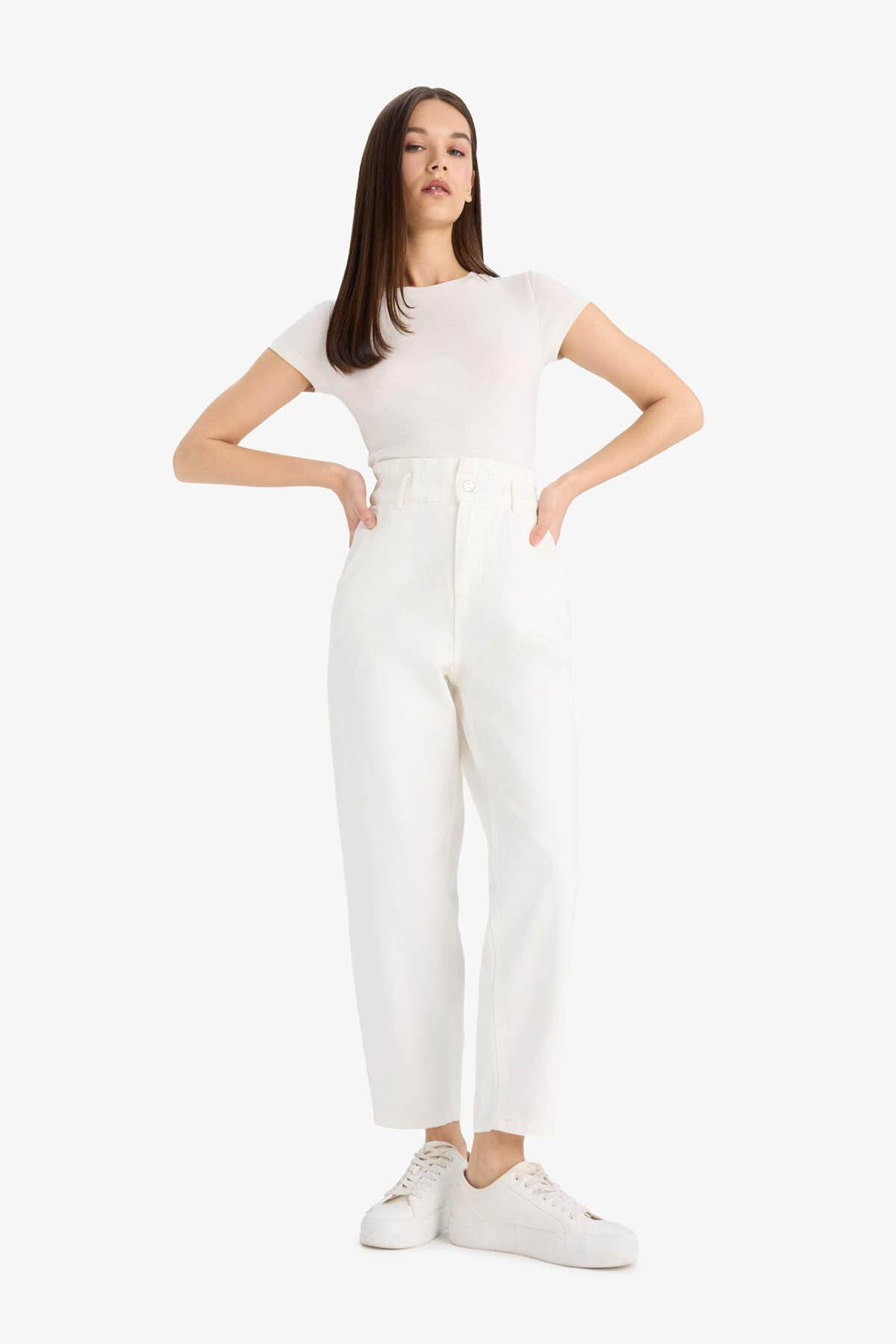 DeFacto Papiertüten-Elastikbund-Knöchellange Jeanshose E8001AX25SM