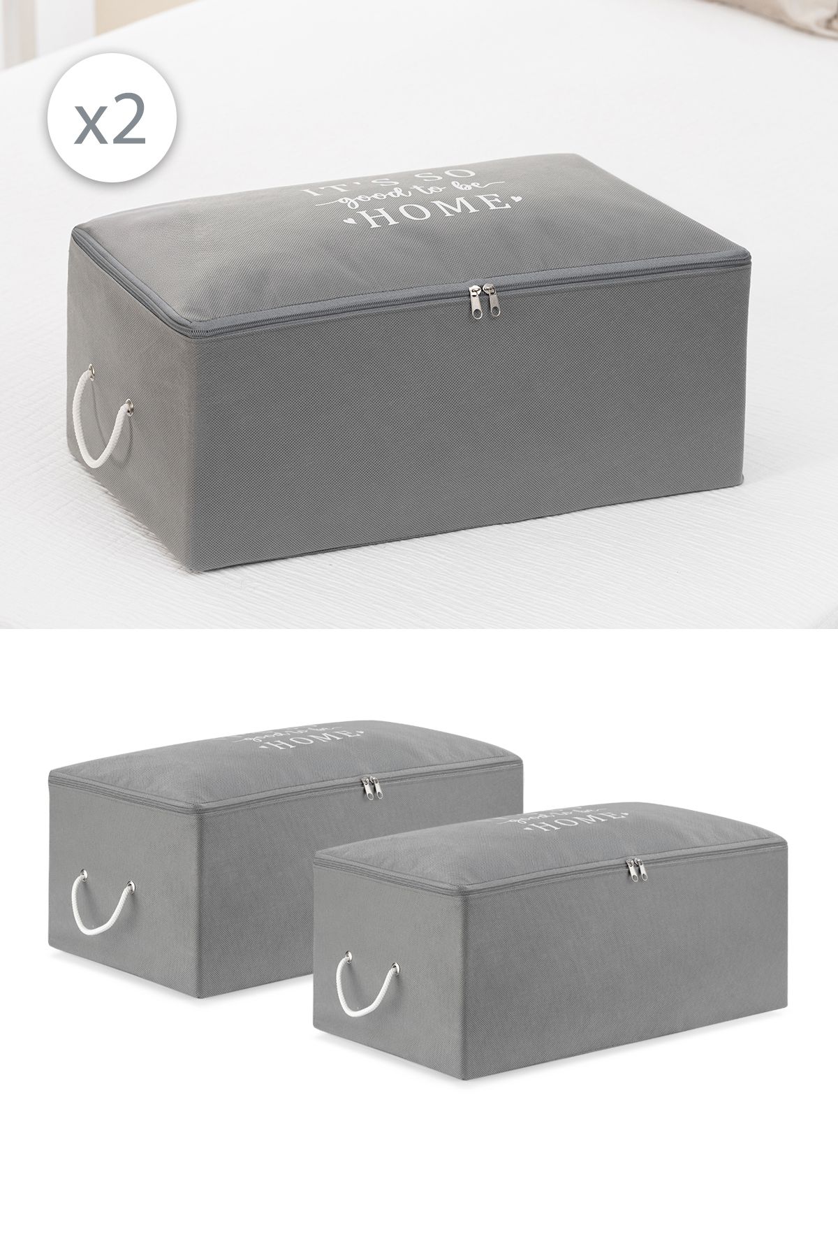 REKHOME Set De 2 Dimensiune Medie Gri Sub Bază Tip Canapea Extensibilă Pulover Pique Organizator Pătură Pătură 52x28x21 - One Size