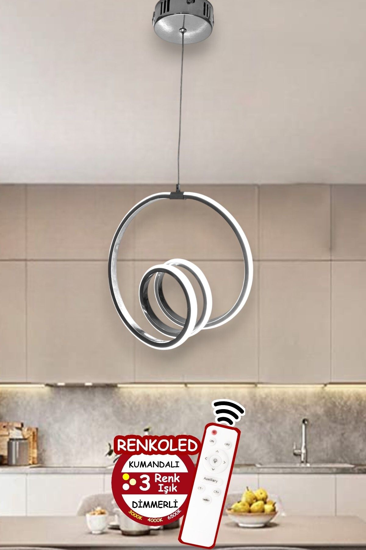 Renkoled Aydınlatma Kumandalı 3 Renk Işıklı Modern Sarkıt Led Avize ledli avize Antre, Hol, Oda URANÜS