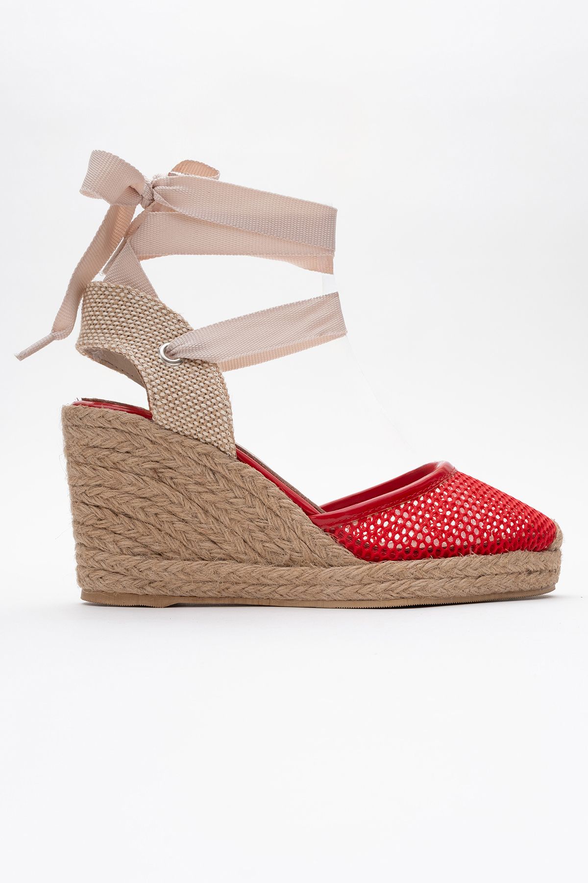صندل قرمز زنانه چرم پر شده از پاشنه luvishoes