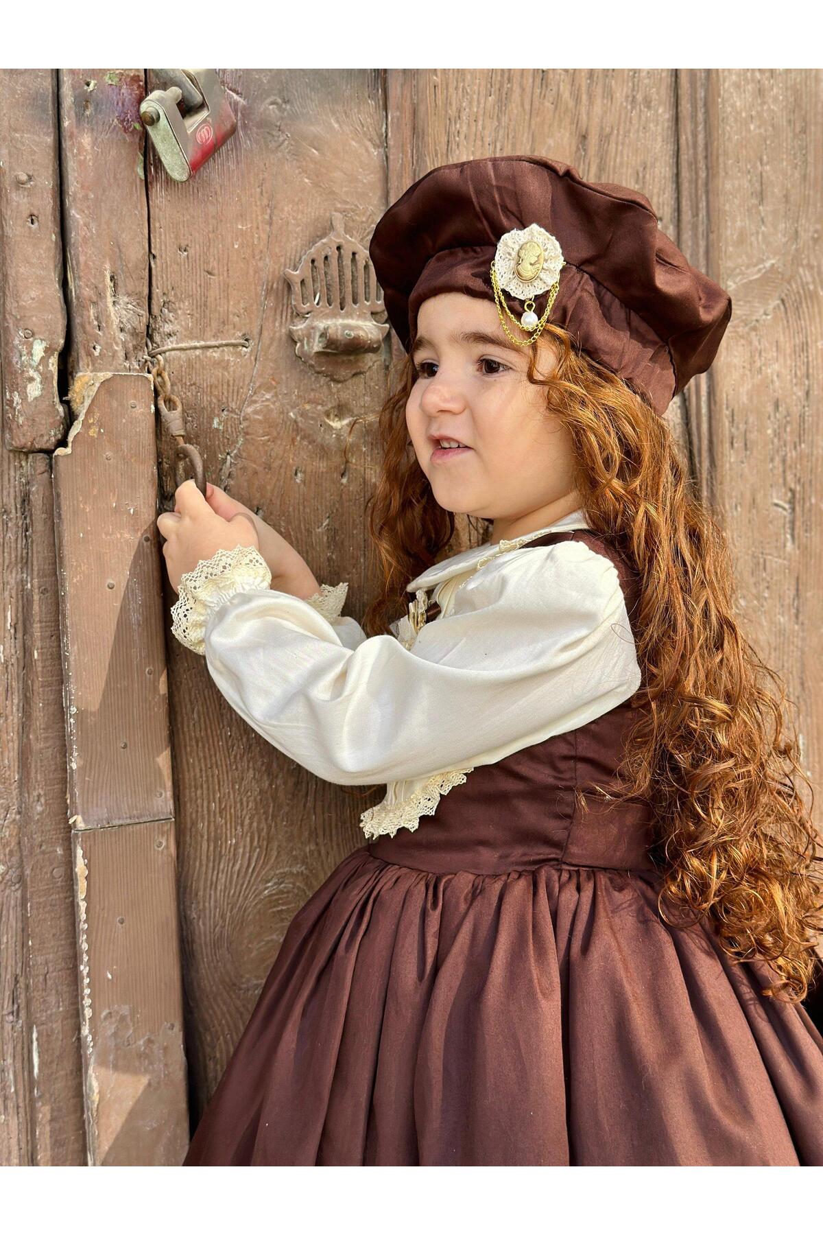 Hly Karol Tasarım Balkabağı Kahve Retro Vintage Kız Çocuk Elbisesi Özel Dikim,Doğum Günü 0-12 Yaş uygun fotoğrafı 7 (önizleme)