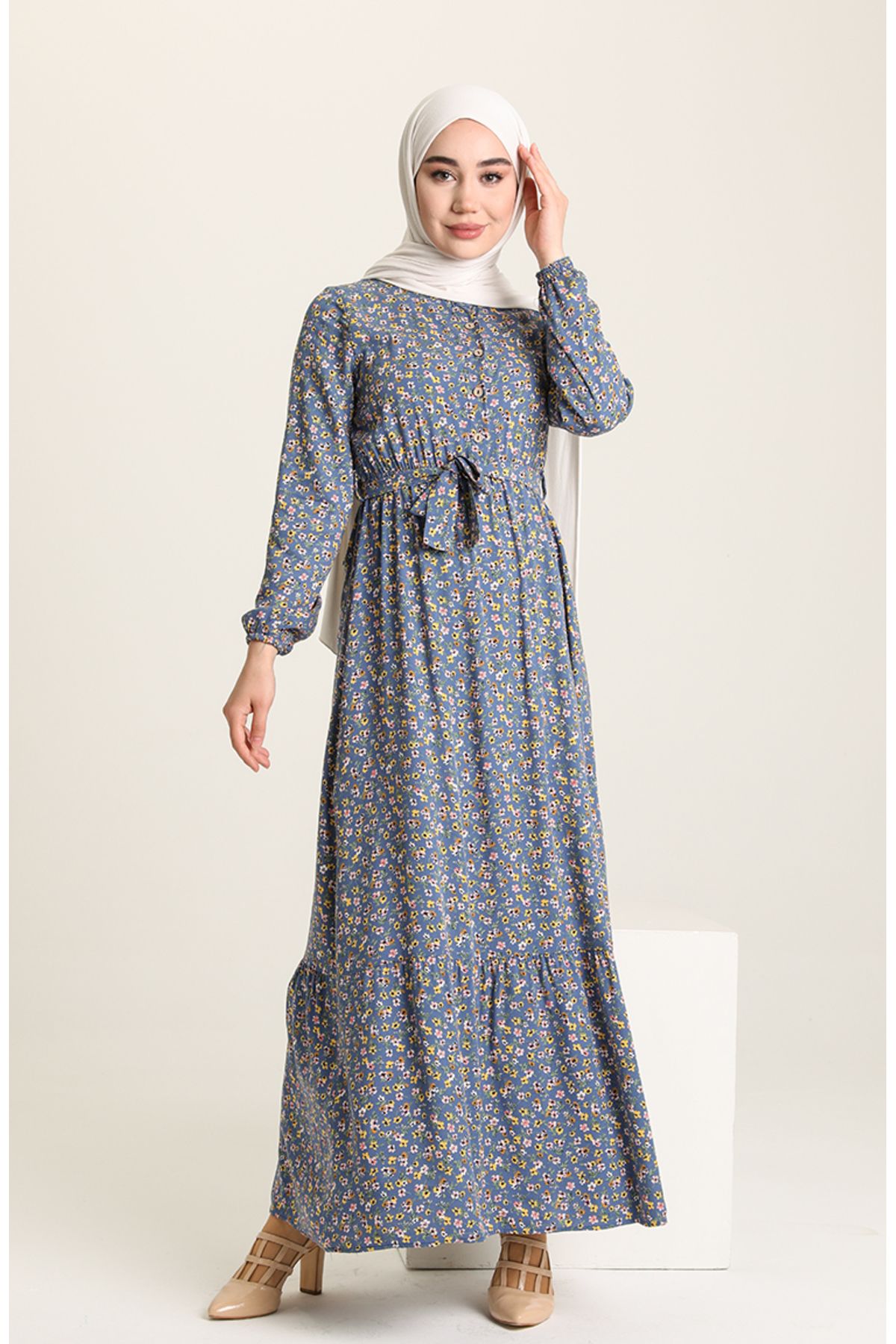 sefamerve-Φόρεμα Indigo Floral Print - 4066-05 2