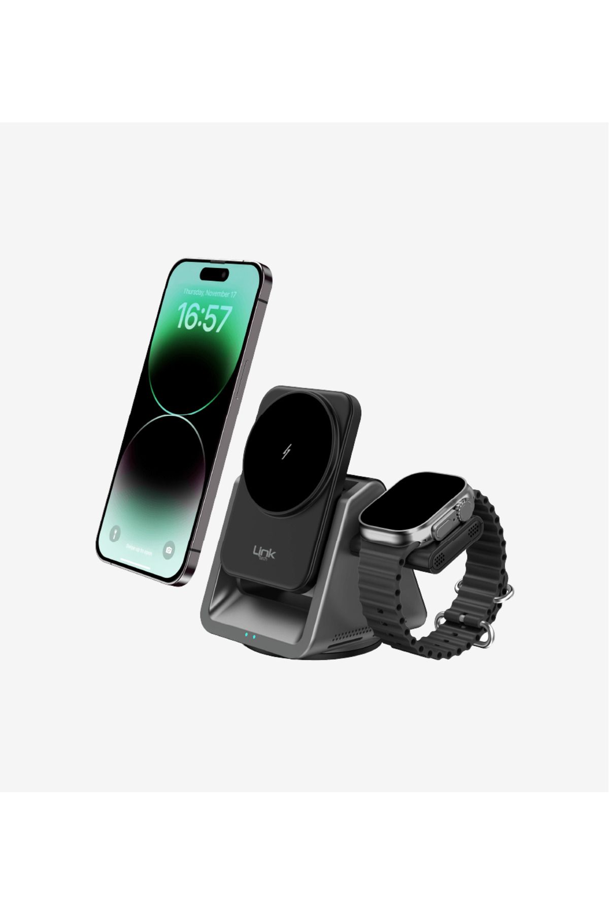 Linktech Premium 3’ü 1 Arada Masaüstü Telefon Tutacağı & Magsafe Wireless Şarj Aleti
