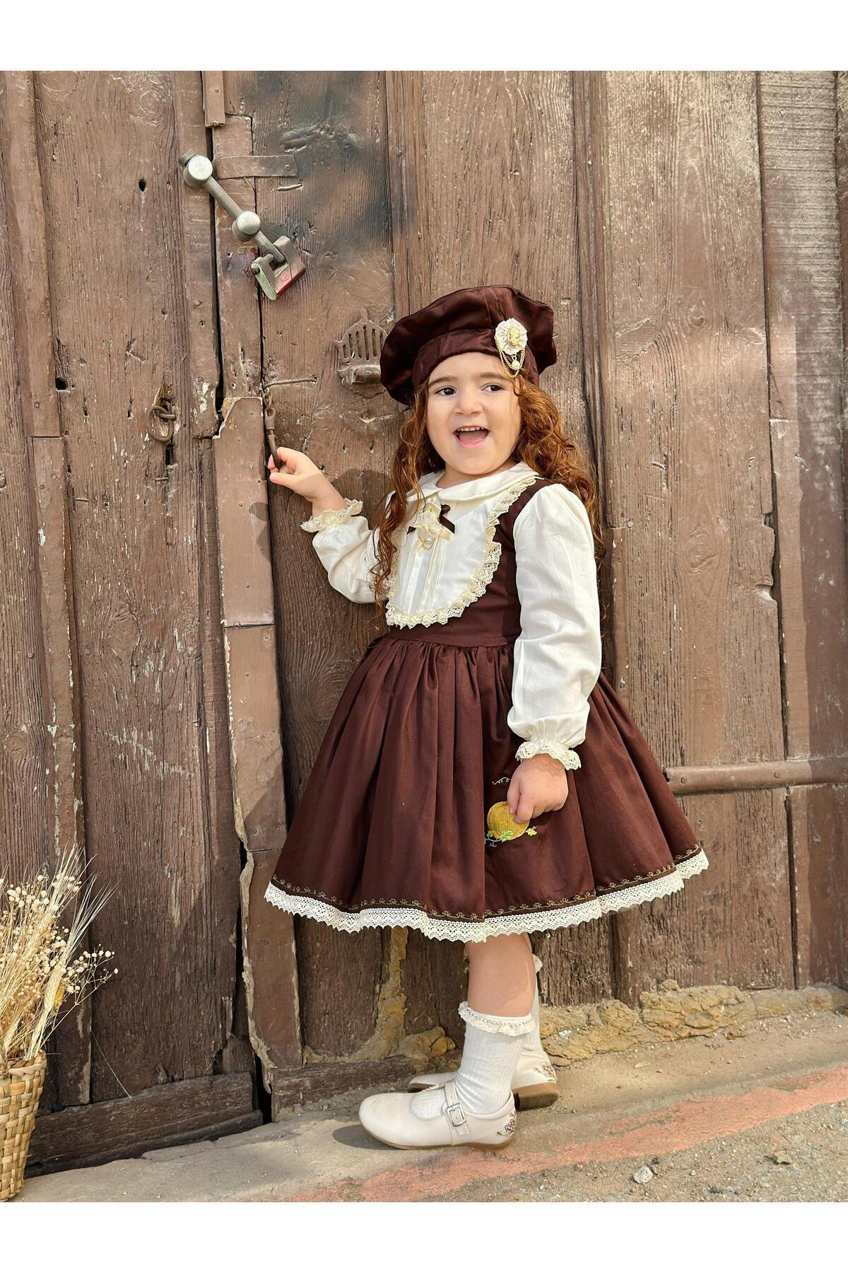 Hly Karol Tasarım Balkabağı Kahve Retro Vintage Kız Çocuk Elbisesi Özel Dikim,Doğum Günü 0-12 Yaş uygun fotoğrafı 6 (önizleme)