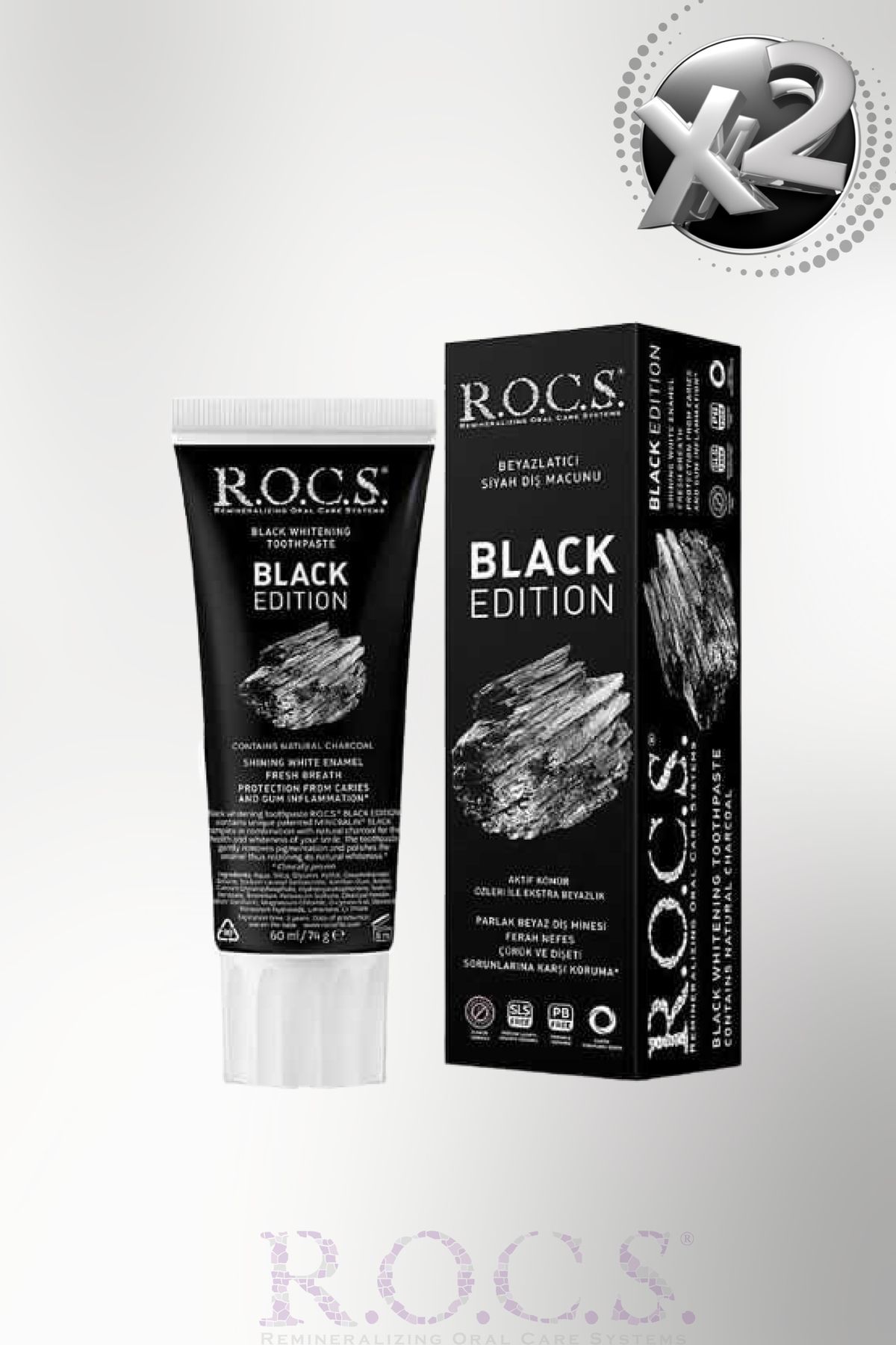 R.O.C.S.-Black Edition Whitening Black Toothpaste 60 ml (2 Pcs) 1