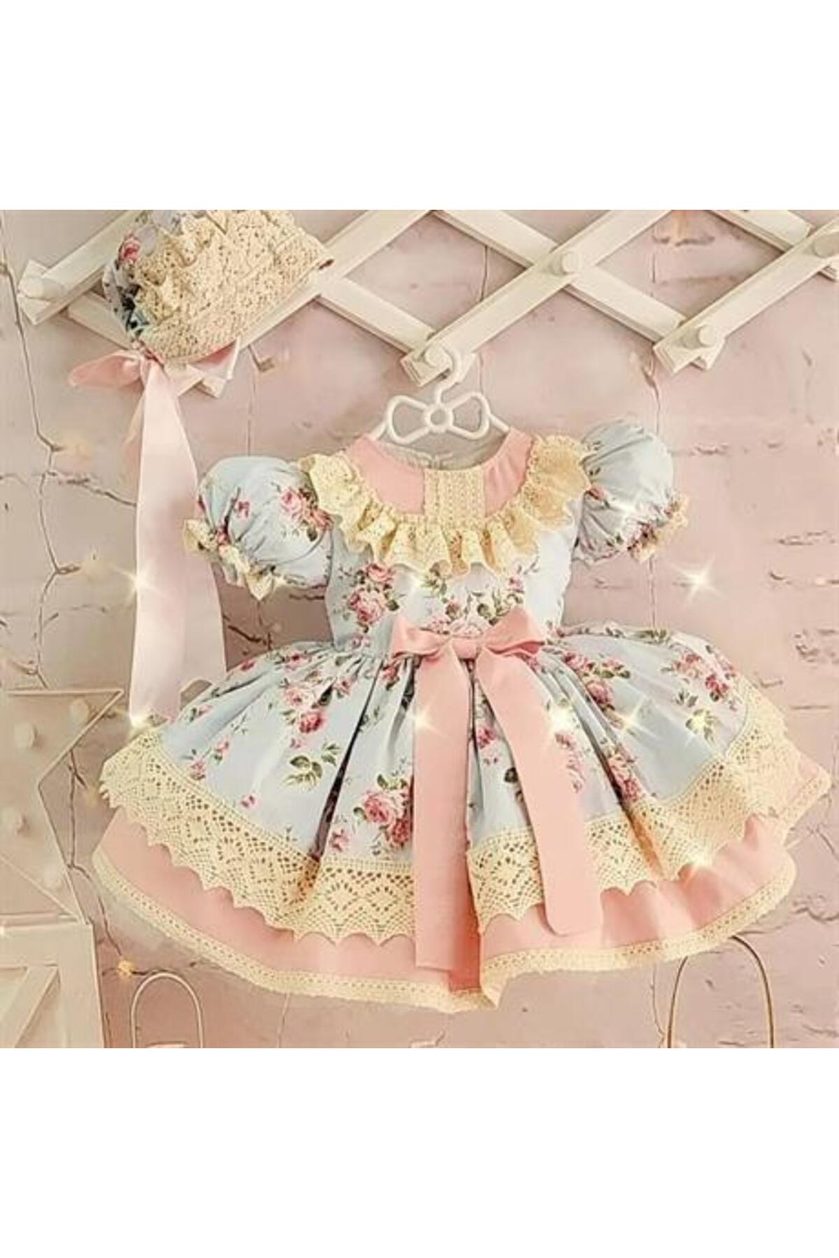 Hly Karol Tasarım Mavi Okyanus Vintage Kız Bebek Elbisesi,Doğum günü,fotoğraf çekim elbisesi,0-12 Yaşa Uygun fotoğrafı 3 (önizleme)