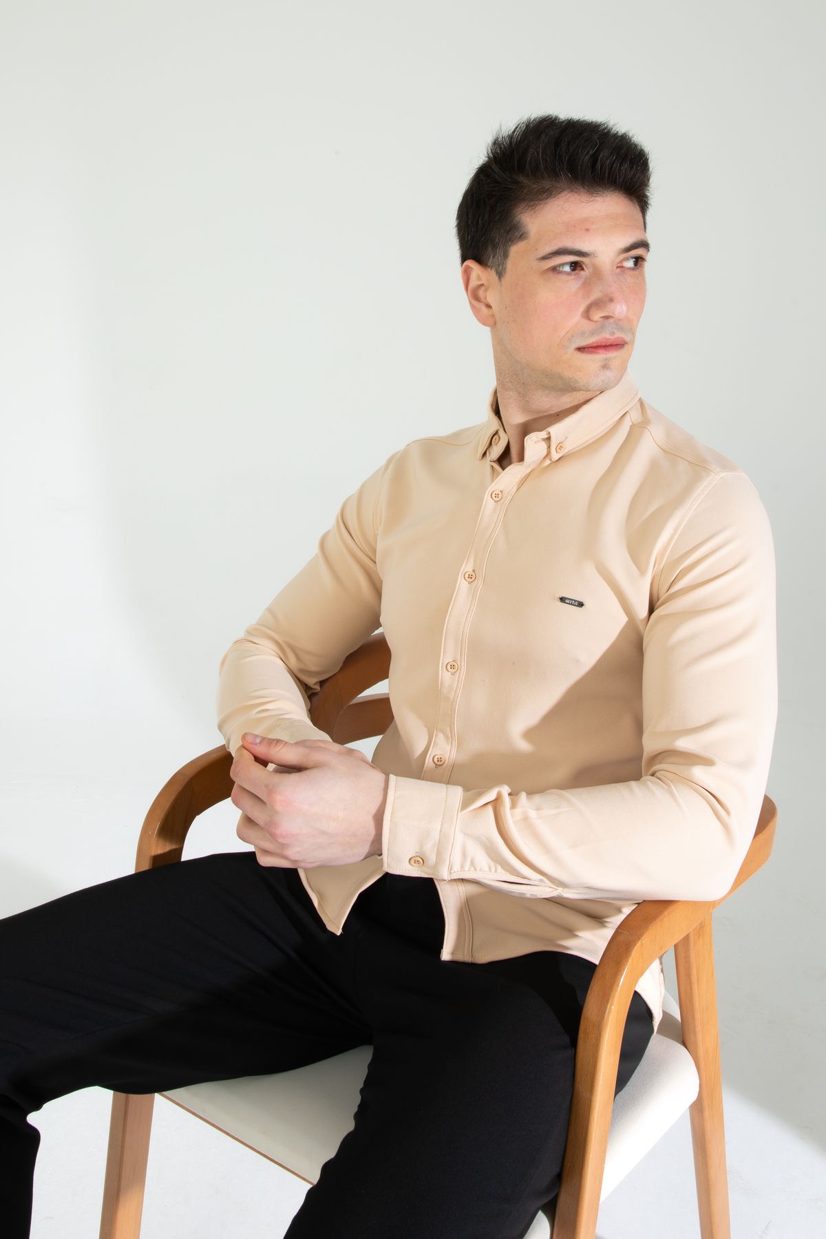 Artı1-Slim Fit Long Sleeve Easy-Iron Sweat-Absorbing Breathable Texture Four Seasons Men's Shirt 2
