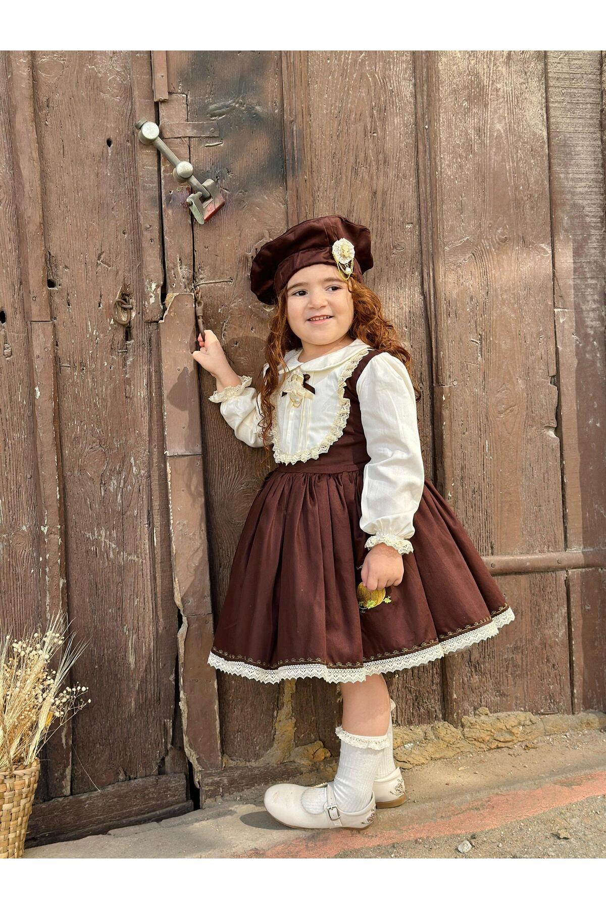Hly Karol Tasarım Balkabağı Kahve Retro Vintage Kız Çocuk Elbisesi Özel Dikim,Doğum Günü 0-12 Yaş uygun fotoğrafı 3 (önizleme)