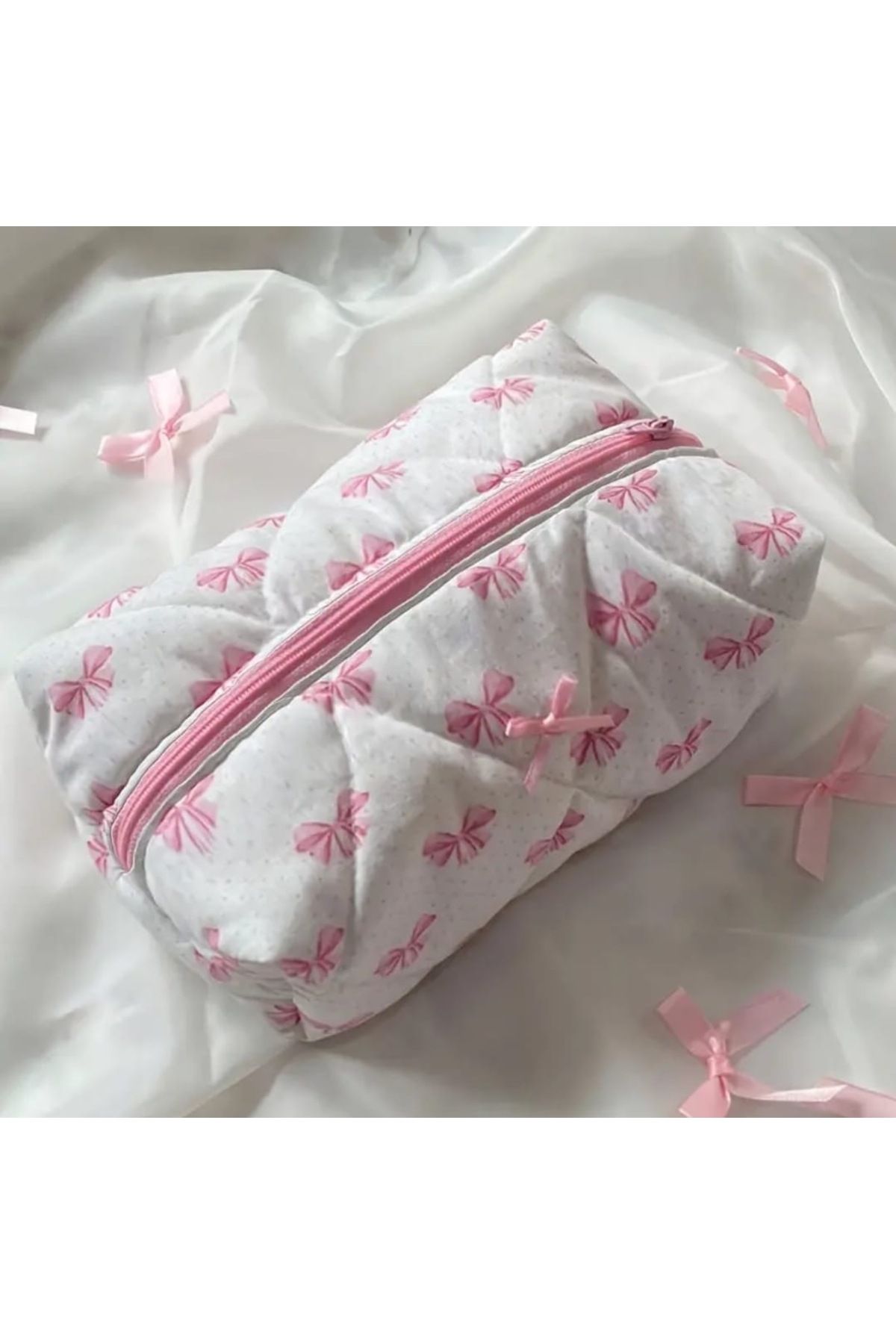 MyBalliStore Pembe Fiyonk Desenli Kapitone Makyaj Çantası