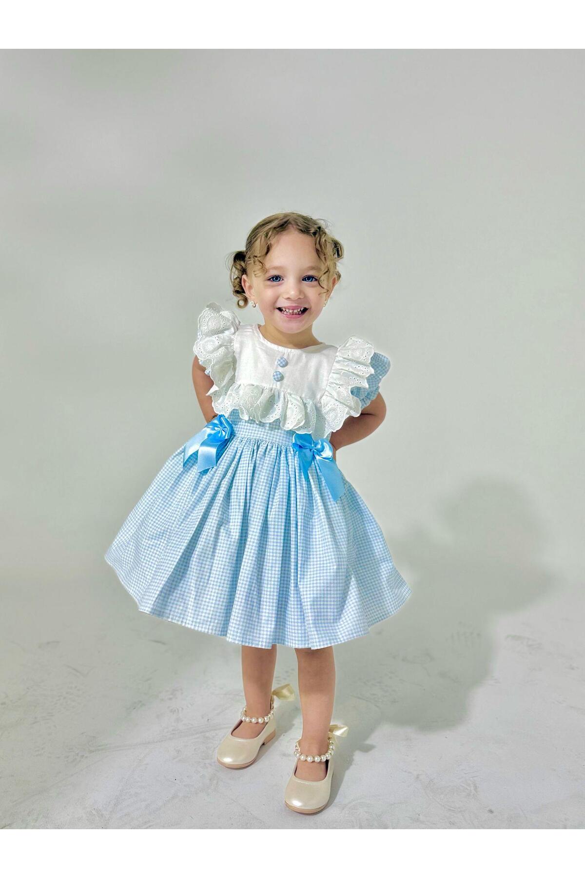 Hly Karol Tasarım Defne Mavi Vintage Kız Bebek Elbise,Doğum günü elbise,fotoğraf çekim elbise,0-7 Yaş Uygun fotoğrafı 3 (önizleme)