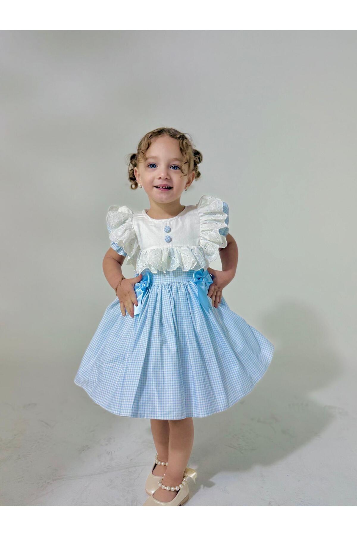 Hly Karol Tasarım Defne Mavi Vintage Kız Bebek Elbise,Doğum günü elbise,fotoğraf çekim elbise,0-7 Yaş Uygun fotoğrafı 5 (önizleme)
