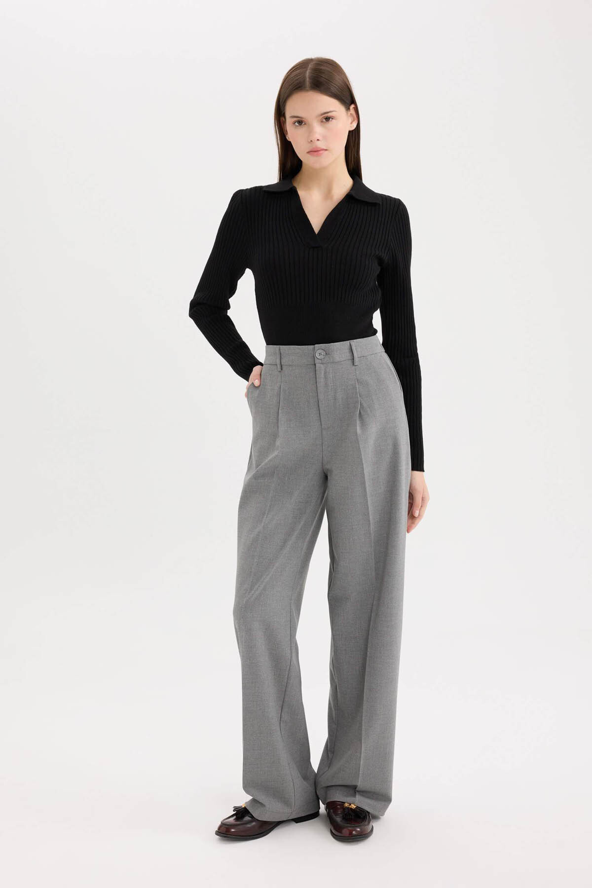 Defacto Wide Leg Wide Loose Leg Double Pocket High Waist Standard