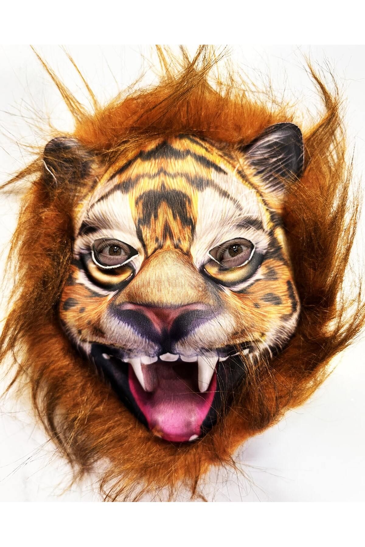 Mu Art Ahşap Mrt Kahverengi Saçlı Yeleli Aslan Kaplan Kurt Maskesi Peluş 28 No Art 871301