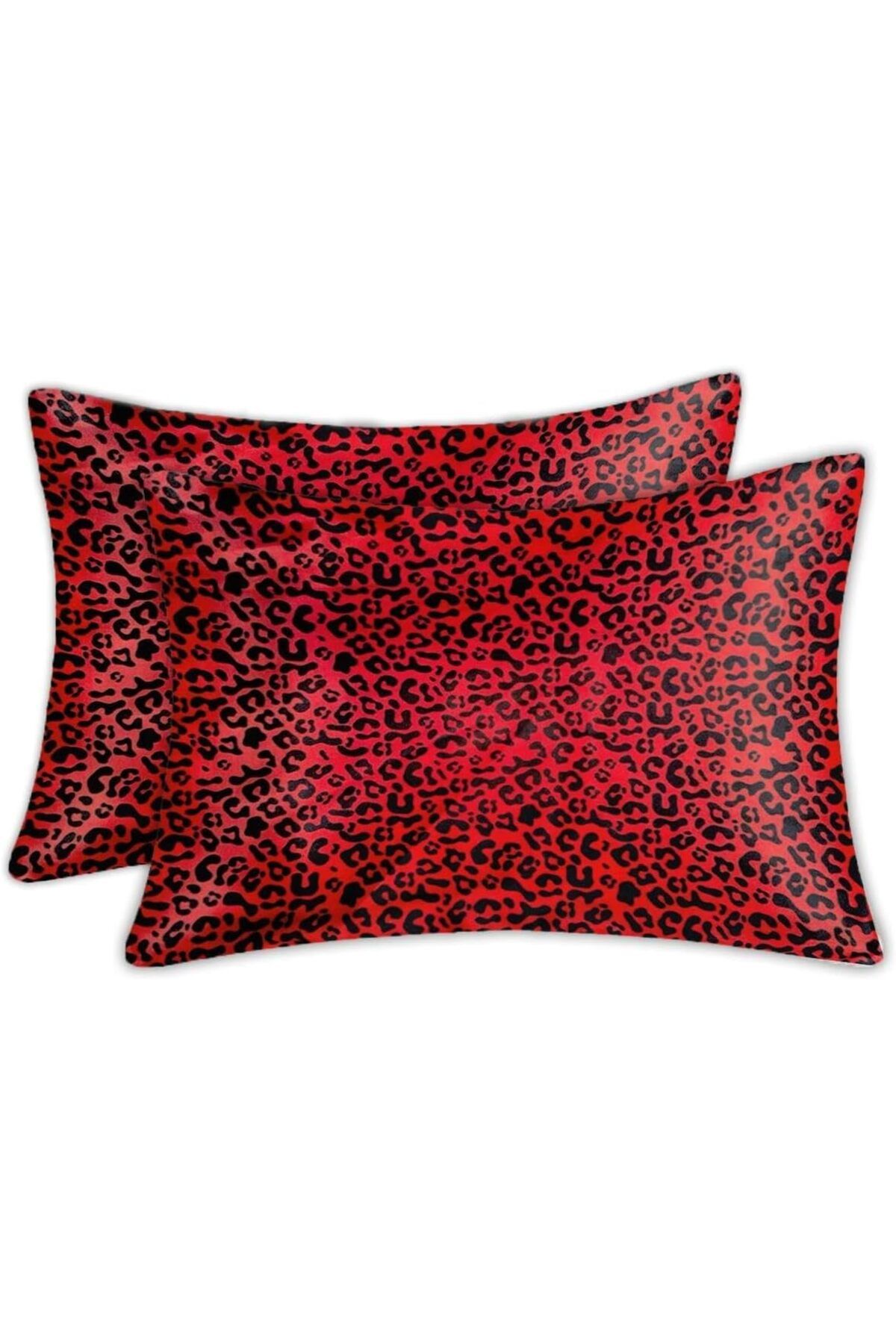 LUXE Yastık Kılıfı%100 Ipek Saten 2 Adet Luxury Yastık Kılıfı Red Leopard LXSHP 1055529
