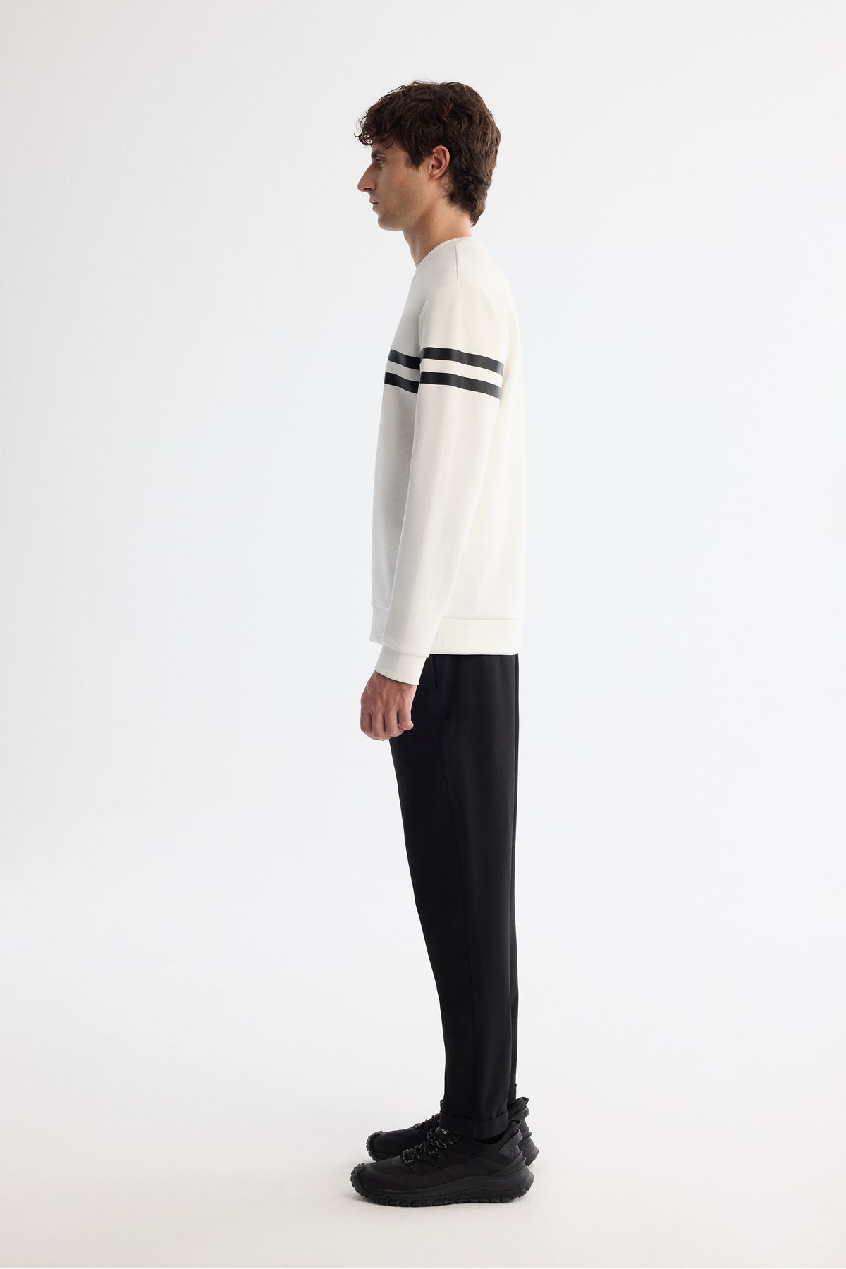 Avva-Ανδρικό φούτερ Ecru Crew Neck Βαμβακερό εμπριμέ ελαστάνη A42y1284 2