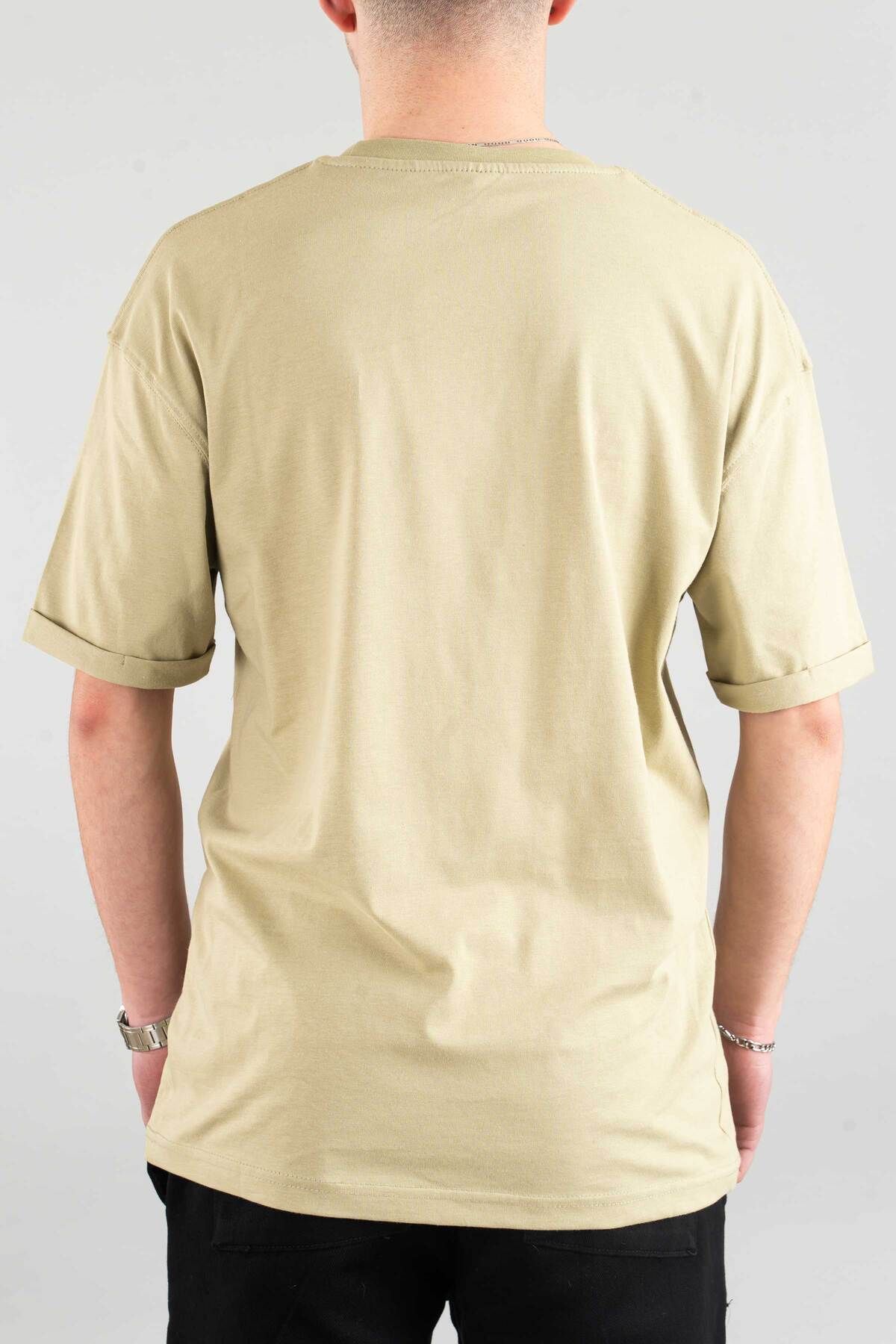 bombe-Ανδρικό μπλουζάκι με λαιμόκοψη Basic Semi Oversize μονόχρωμο μπλουζάκι χακί 5
