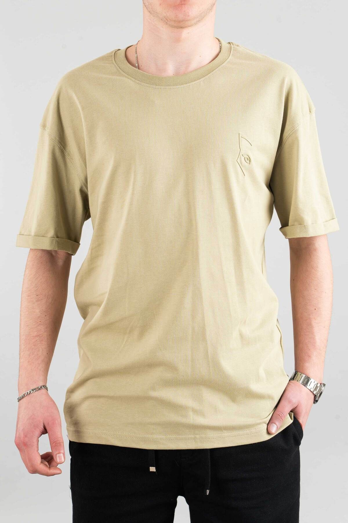bombe-Ανδρικό μπλουζάκι με λαιμόκοψη Basic Semi Oversize μονόχρωμο μπλουζάκι χακί 4