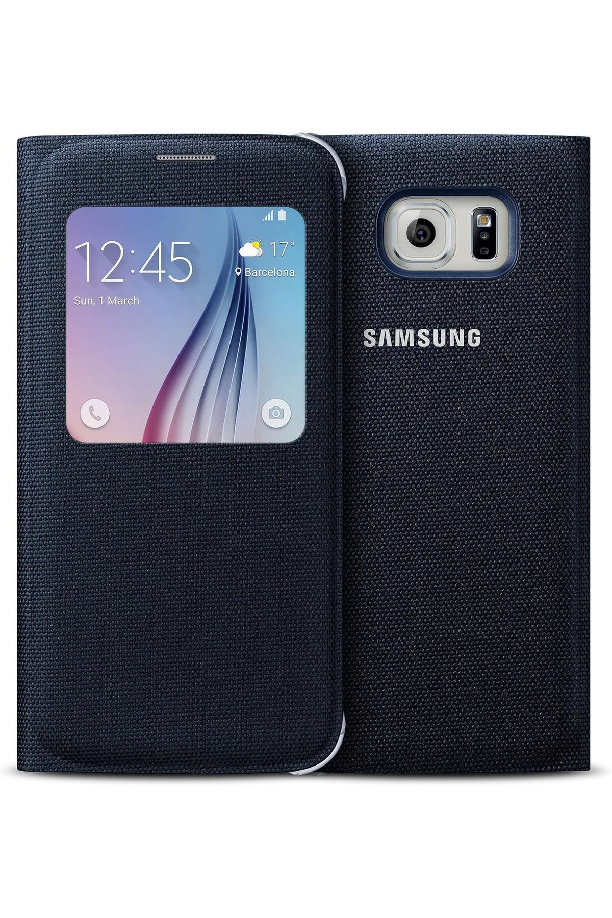 STOREMAX Rom Fabric S-View Folyo Koruyucu Kılıf Case Cover Galaxy S6 için, Siyah Romshp 1067323