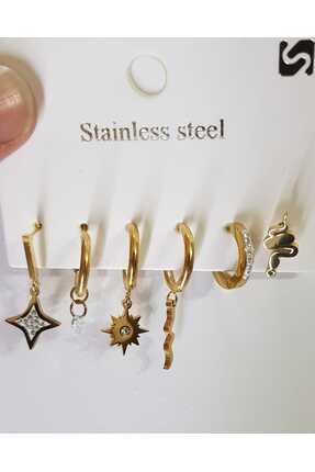 gamze jewellery Mini Yıldız Figürlü 6'lı Küpe Seti