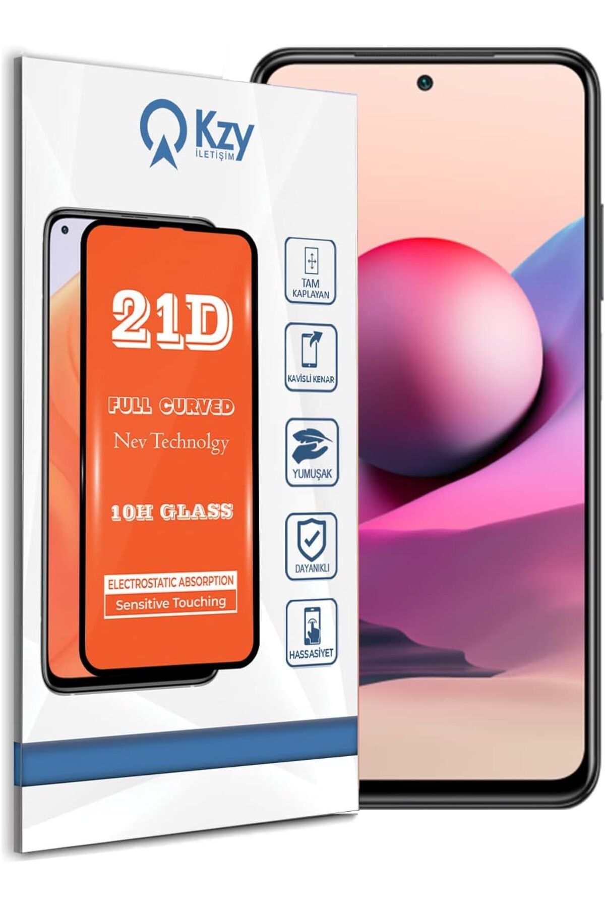 Mu Art Ahşap Mrt İLETİŞİM Xiaomi Redmi Note 10S ile uyumlu Tam Kaplayan 21D Temperli Ekran Koruyucu Cam Art 8