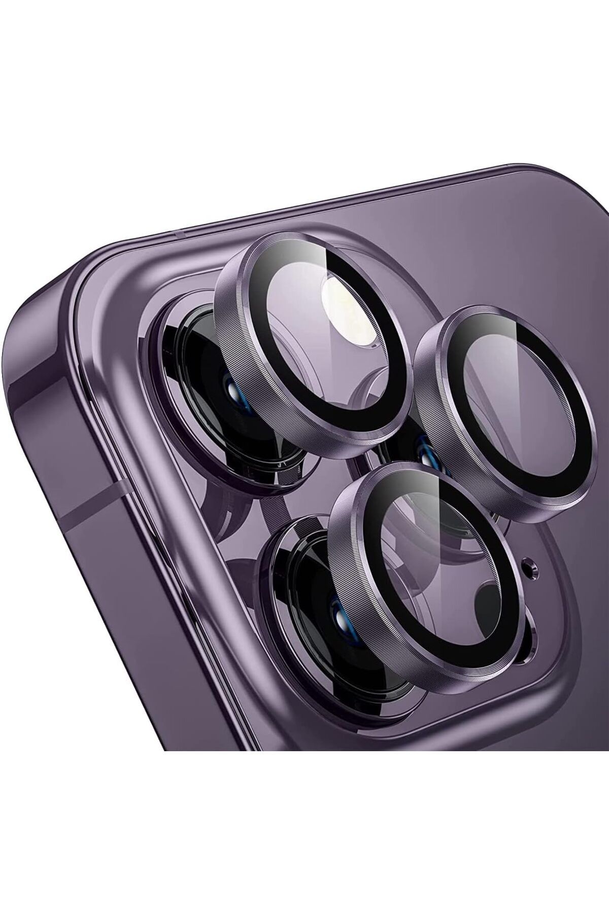 STOREMAX OZN iPhone 14 Pro / 14 Pro Max, 9H Safir Cam Kamera Metal Lens Koruyucu, BLLK, Koyu Mor OZNstre 1094