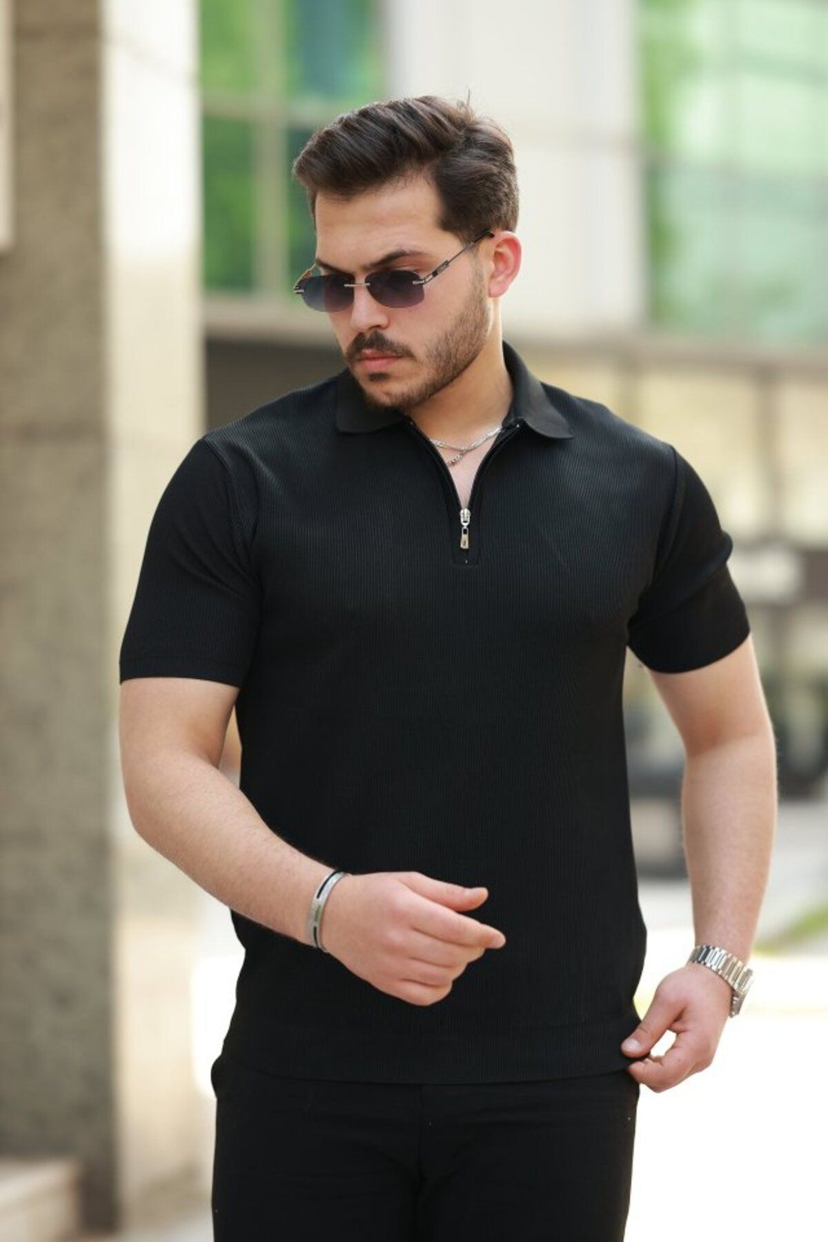 Viyamo Yeni Sezon Erkek Fermuarlı Yakalı Kısa Kollu Tshirt