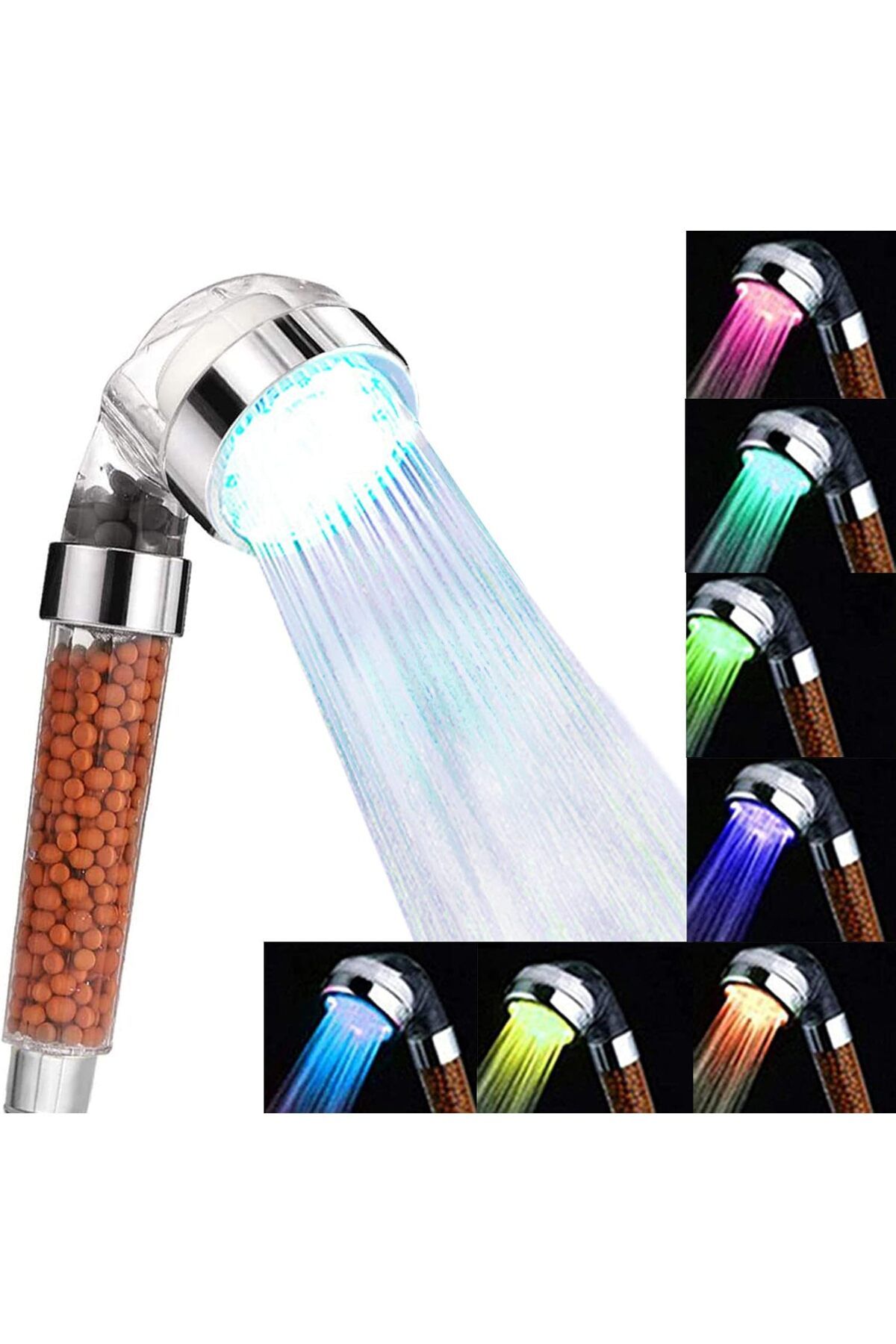 STOREMAX Ezg Duş başlığı, su tasarruflu, yüksek basınçlı güçlendirme, 7 renk değişimli LED duş